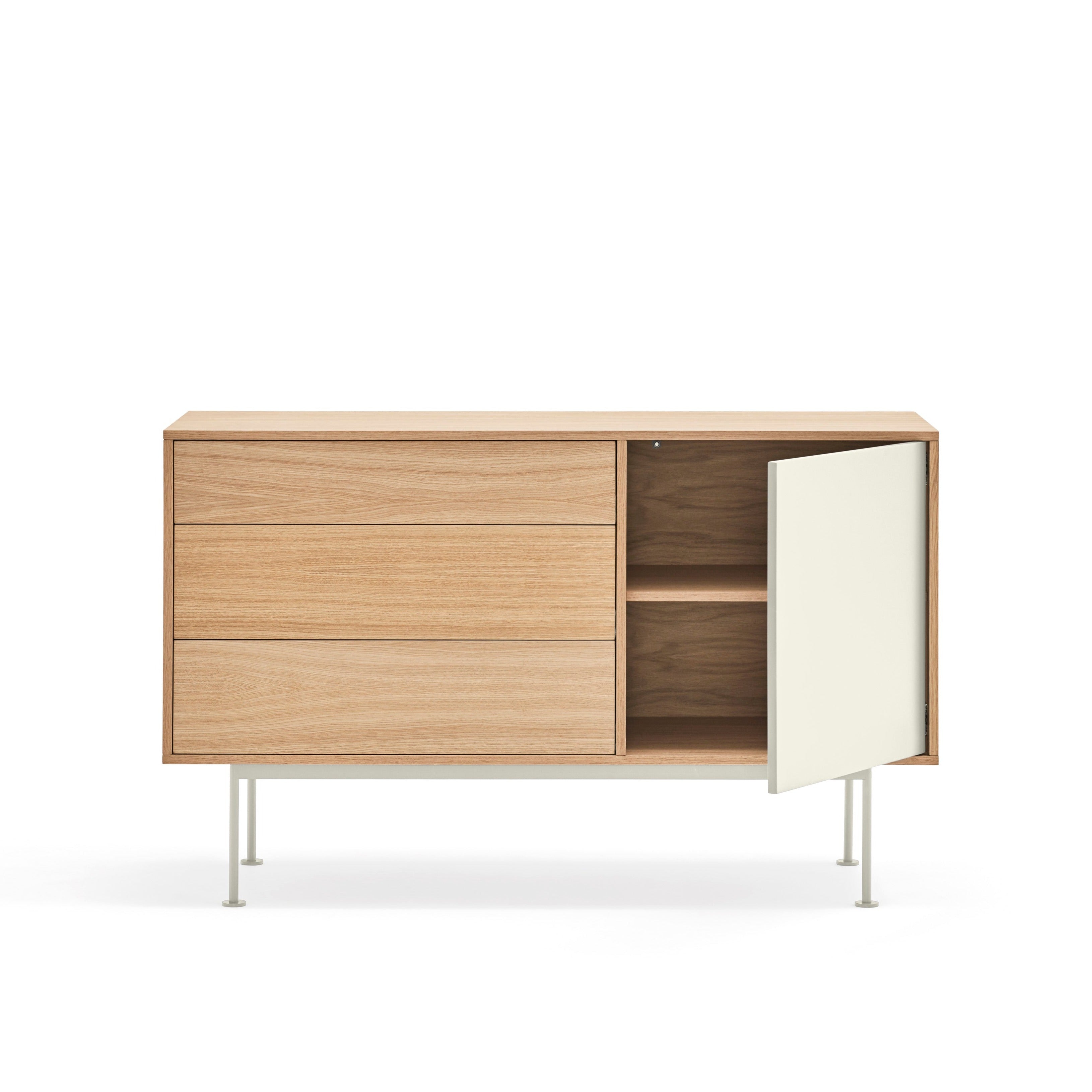 Buffet 3 tiroirs 1 porte 128x81 cm Yoko par Teulat en chêne crème