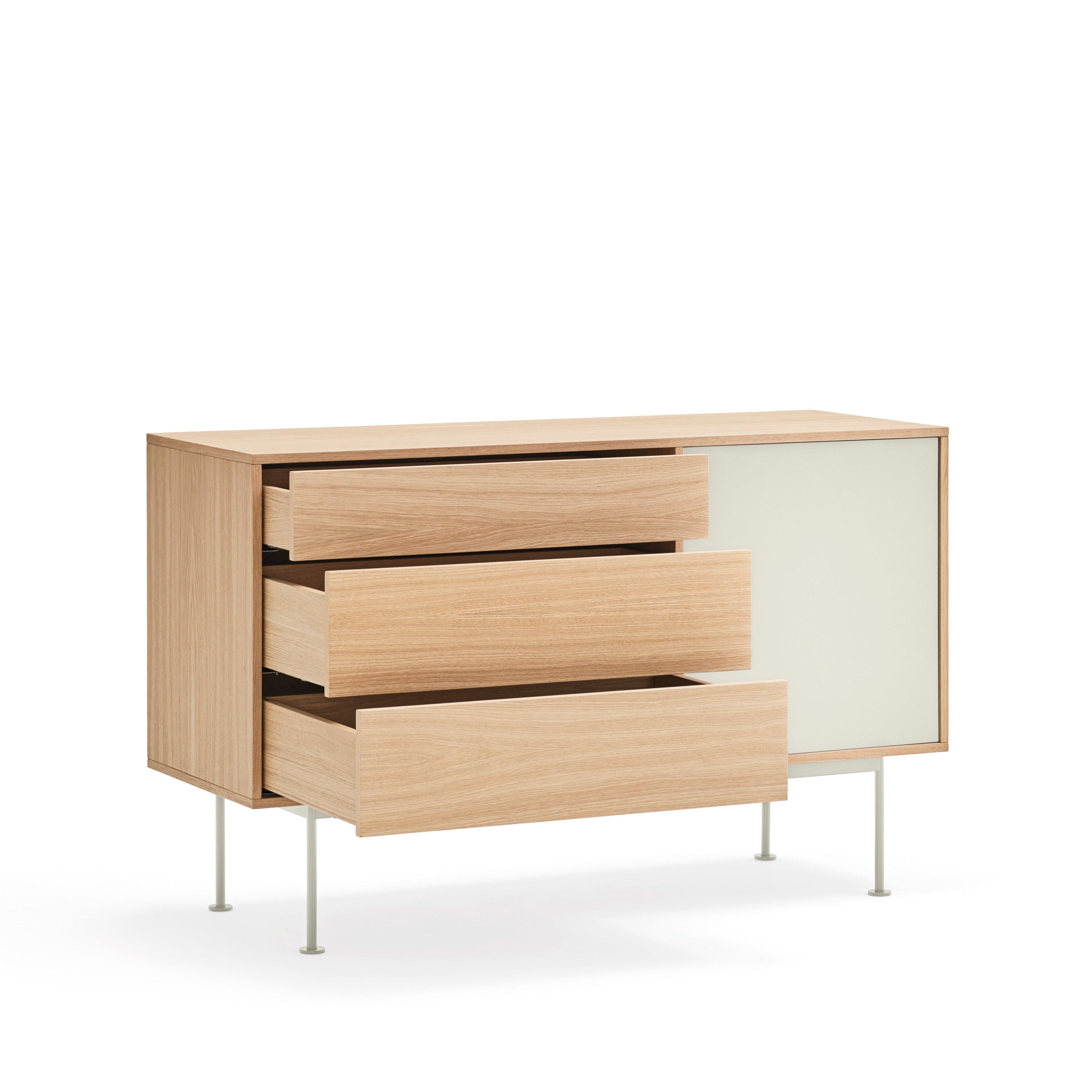 Buffet 3 tiroirs 1 porte 128x81 cm Yoko par Teulat en chêne crème