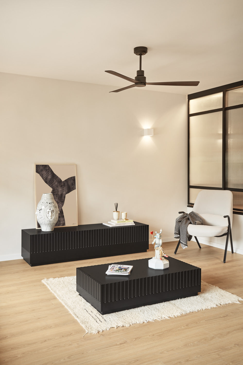 Meuble TV 4 portes 2 tiroirs 182x48 cm Doric de Teulat noir