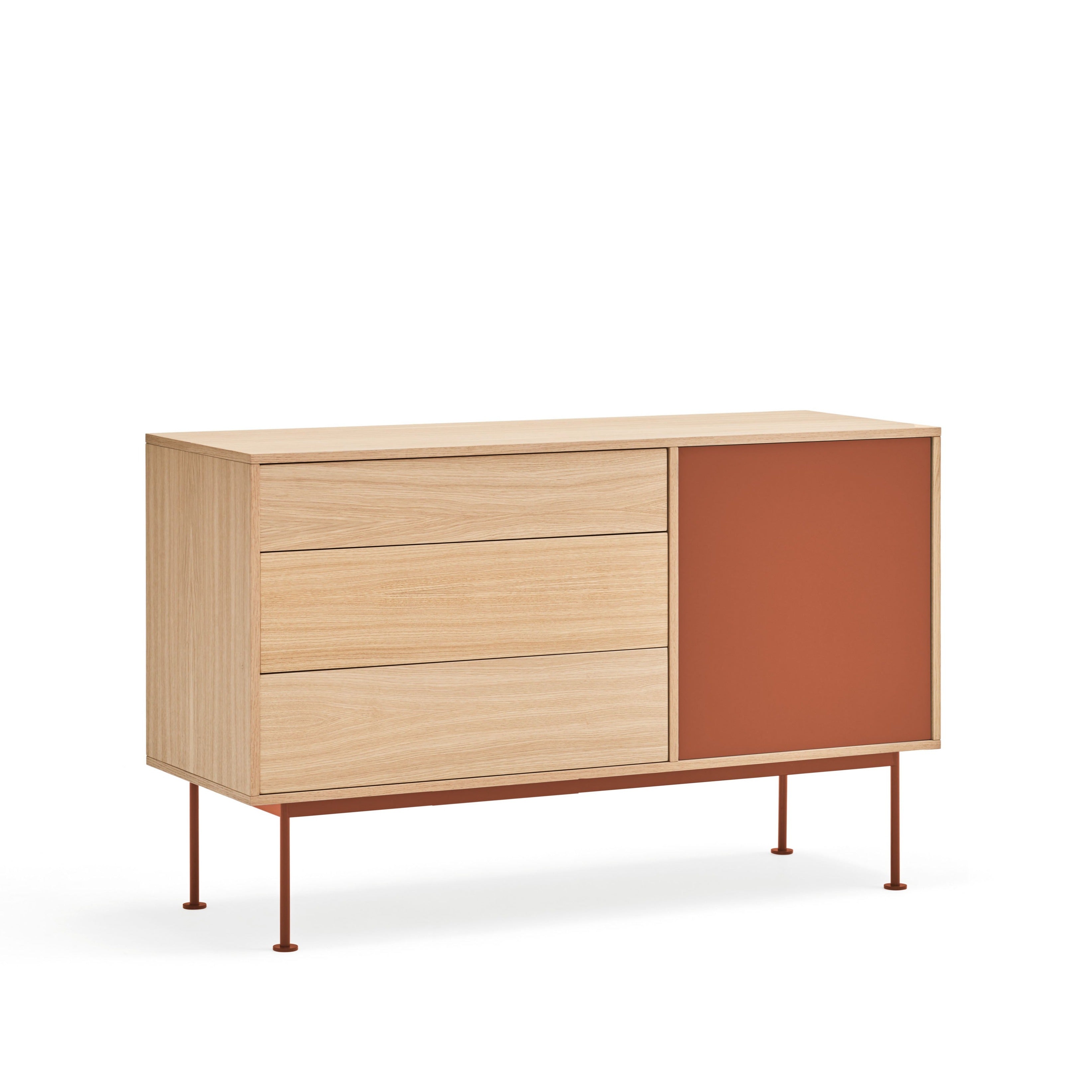 Buffet 3 tiroirs 1 porte 128x81 cm Yoko par Teulat chêne terre cuite