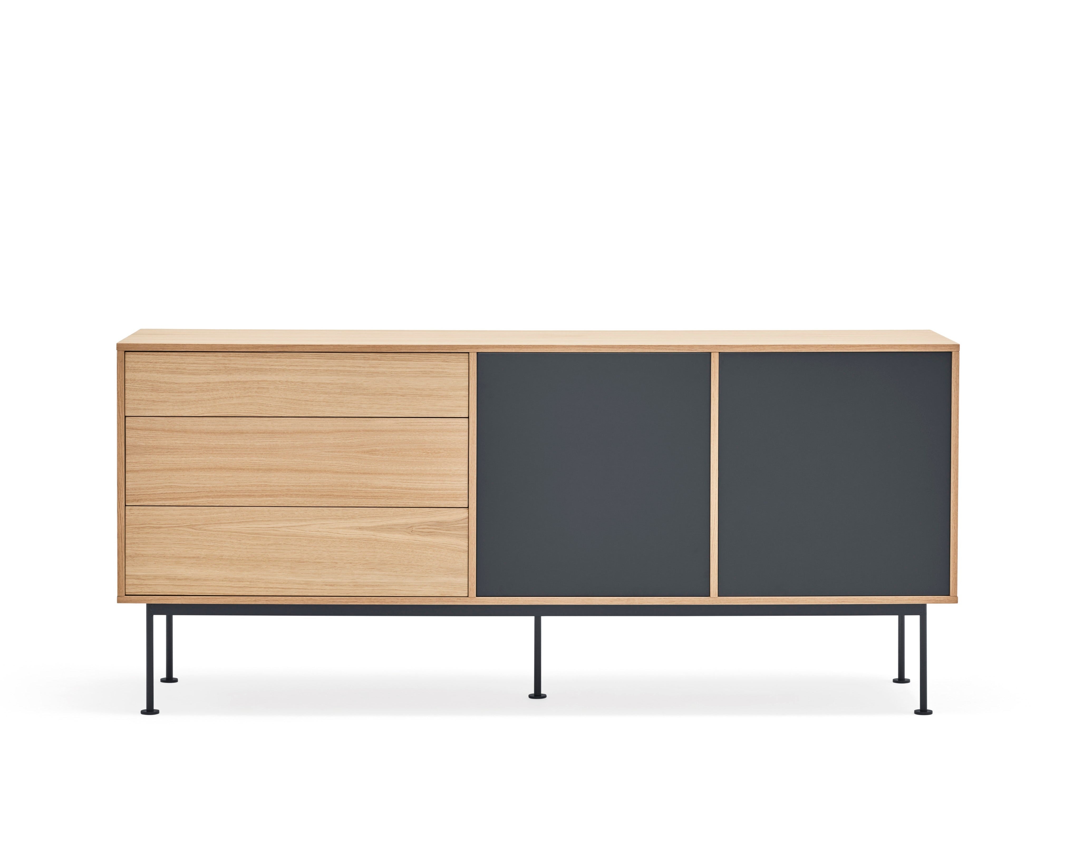 Buffet 3 tiroirs 2 portes 180x81 cm Yoko par Teulat chêne gris anthracite