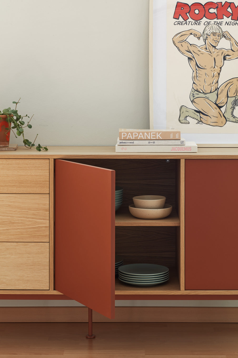 Buffet 3 tiroirs 2 portes 180x81 cm Yoko par Teulat chêne terre cuite
