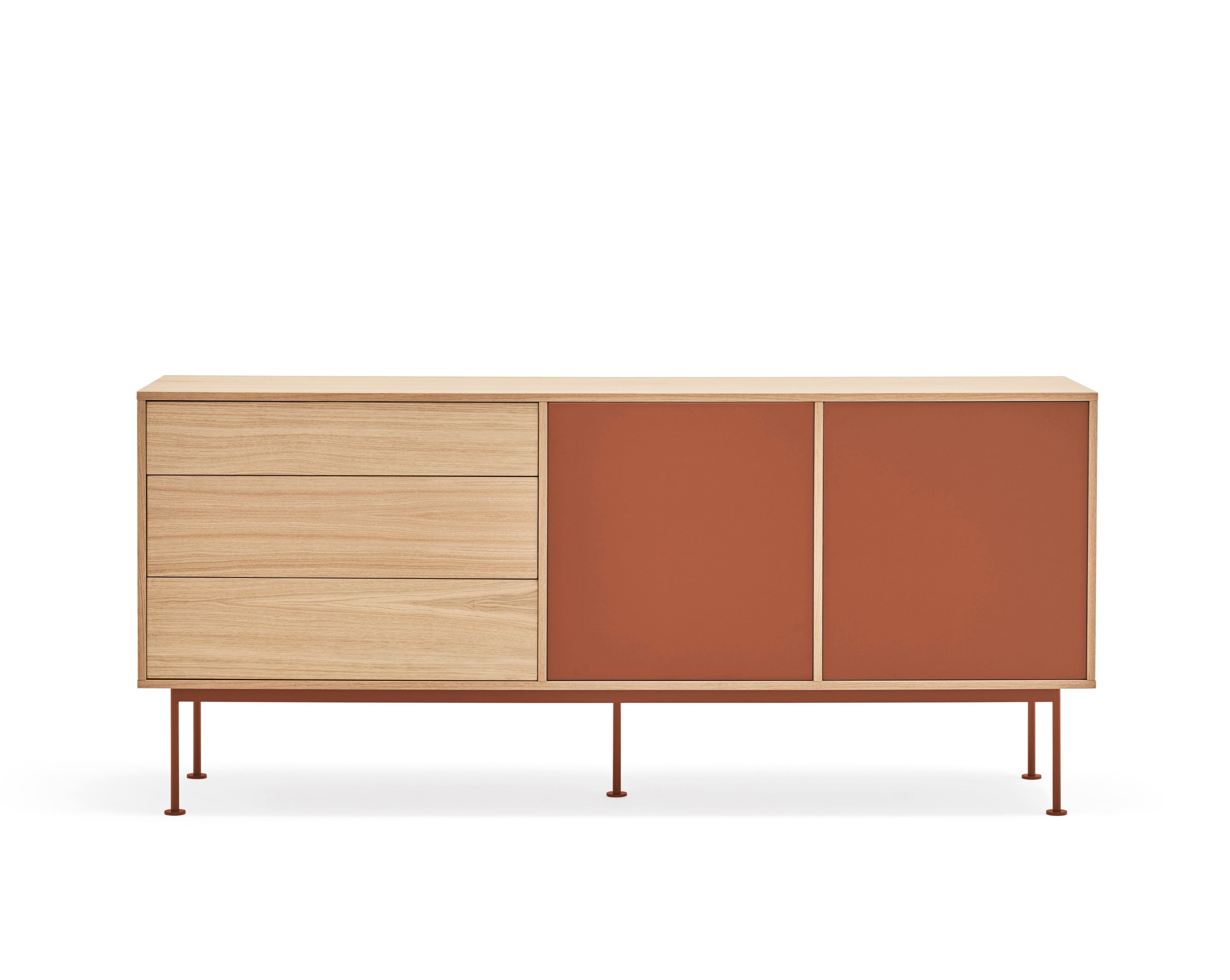 Buffet 3 tiroirs 2 portes 180x81 cm Yoko par Teulat chêne terre cuite