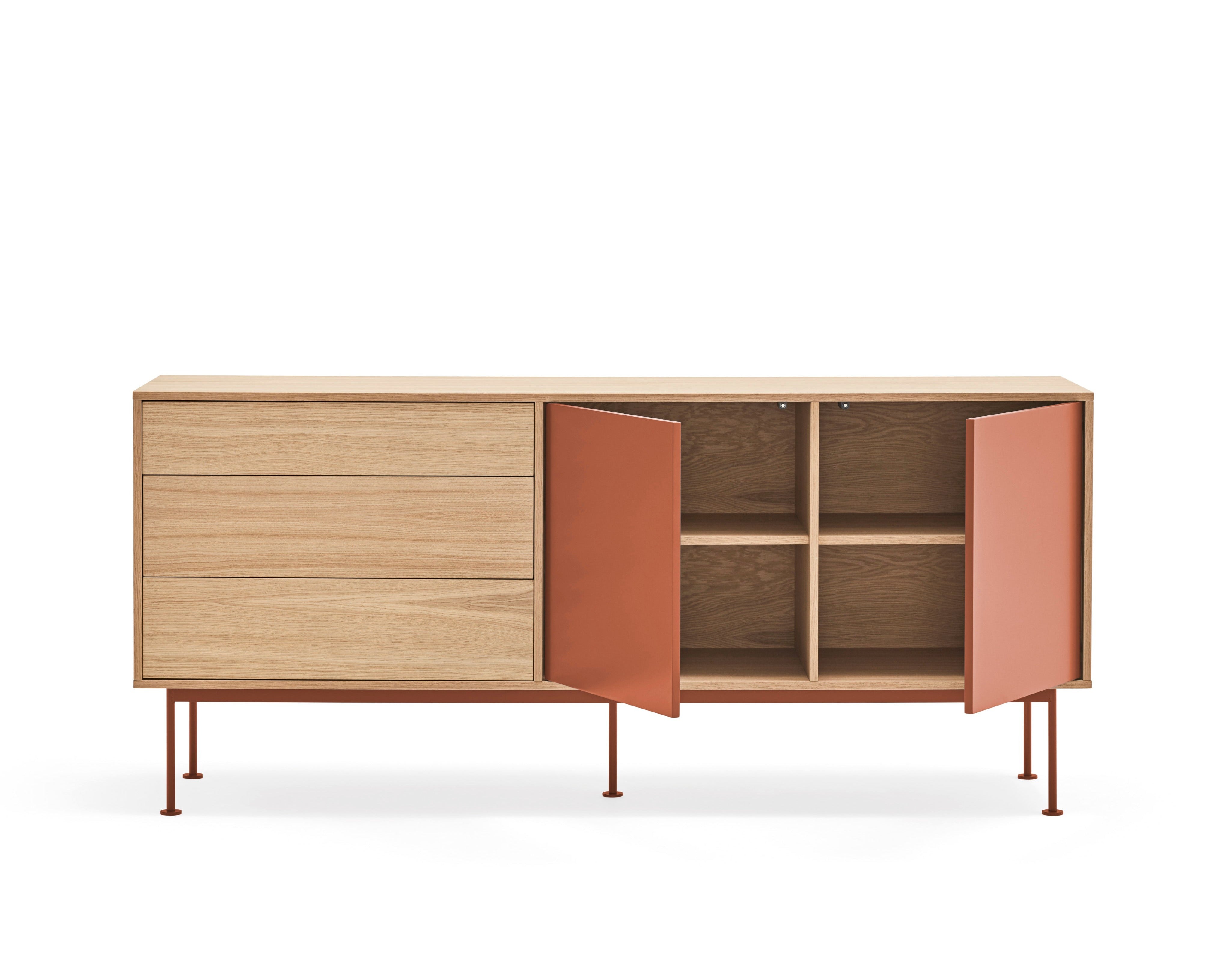 Buffet 3 tiroirs 2 portes 180x81 cm Yoko par Teulat chêne terre cuite