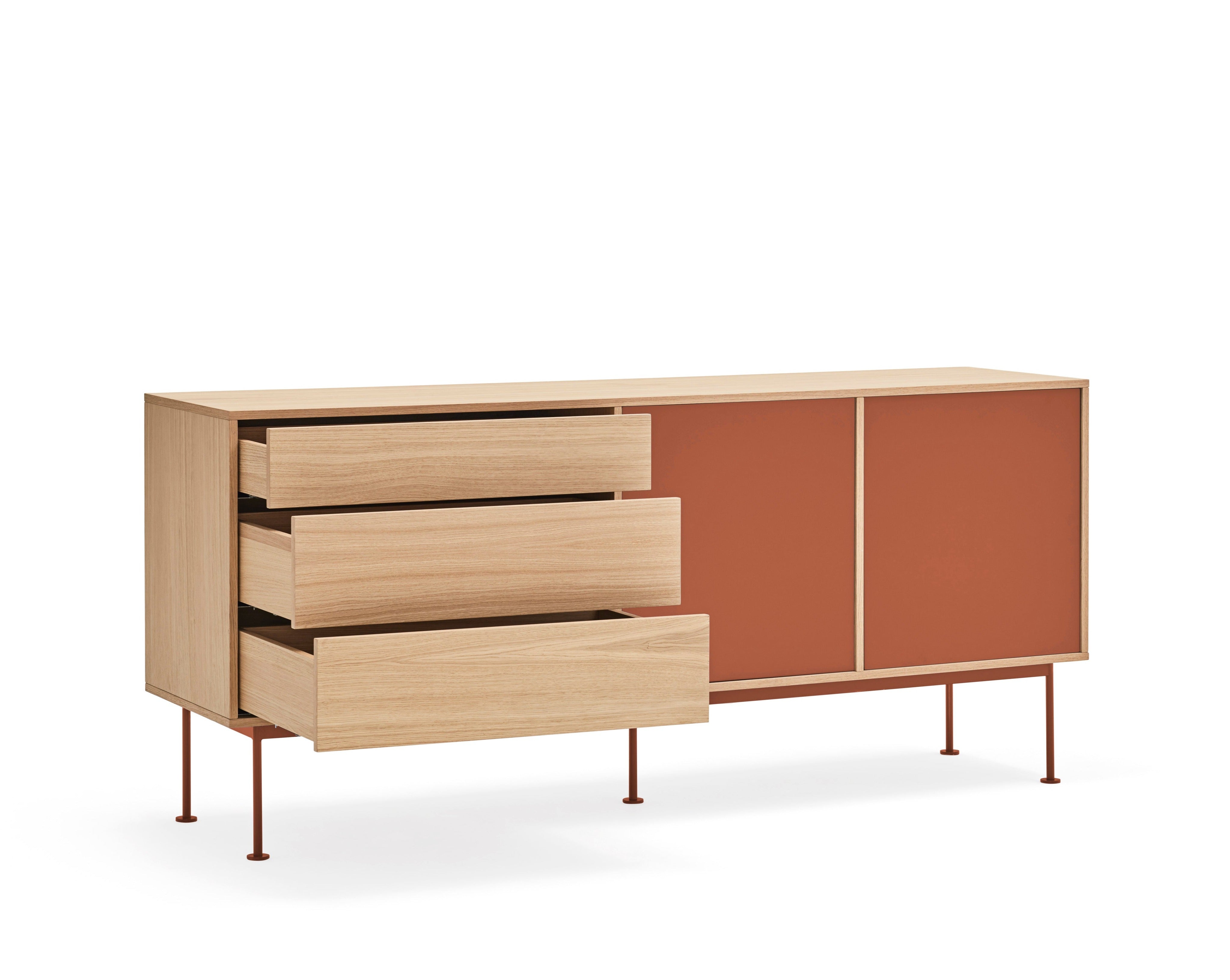 Buffet 3 tiroirs 2 portes 180x81 cm Yoko par Teulat chêne terre cuite