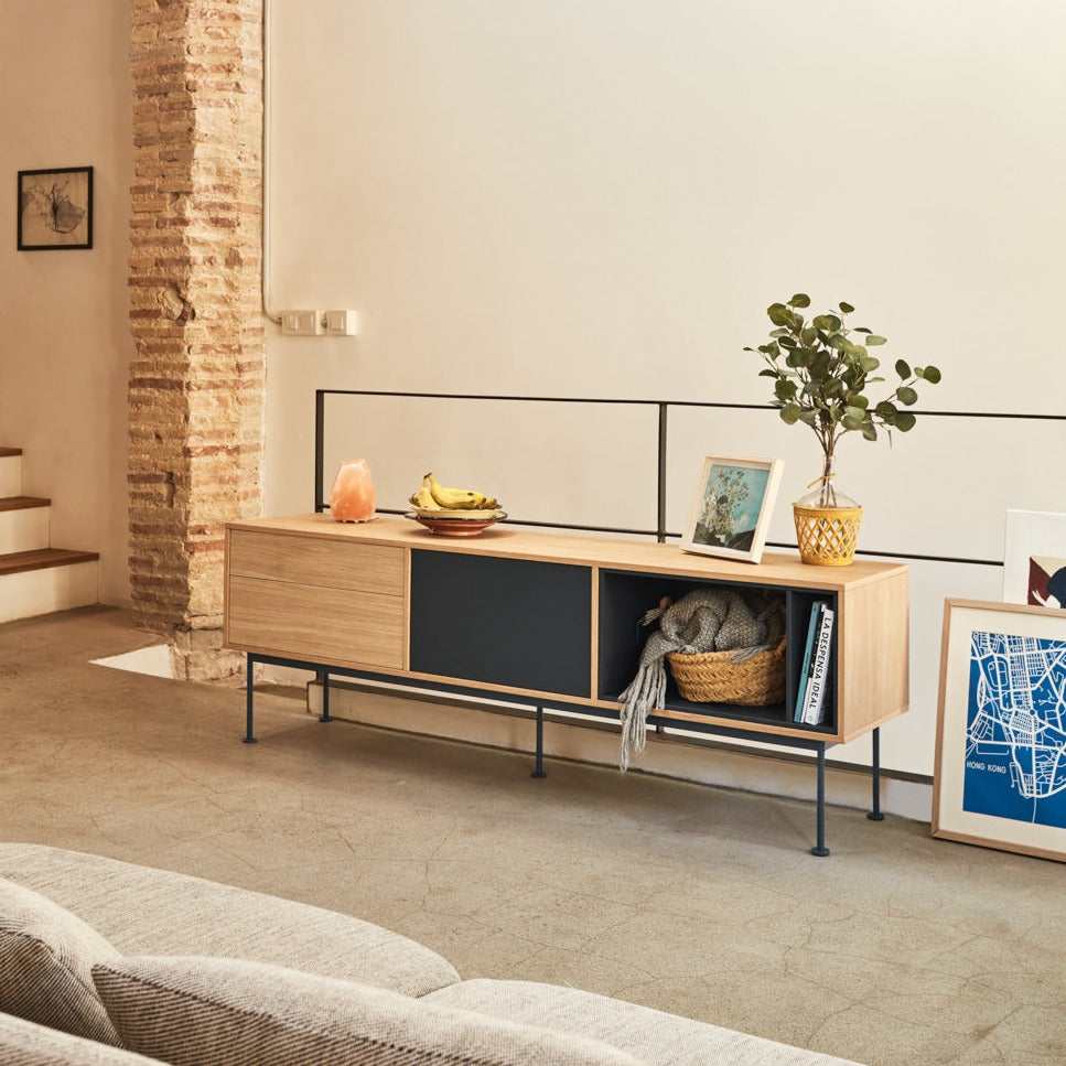 Meuble TV 180x59 cm Yoko par Teulat en chêne gris anthracite