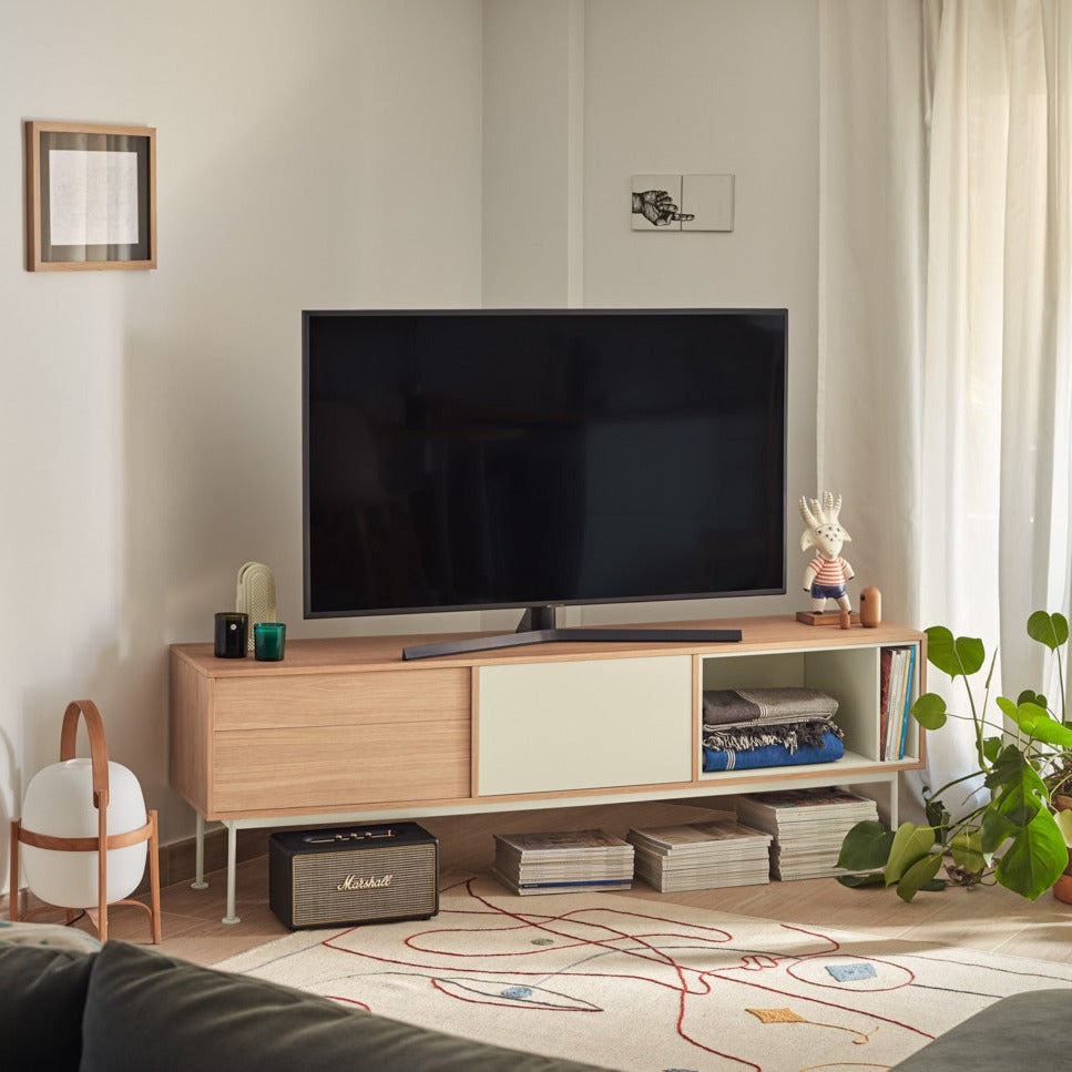 Meuble TV 180x59 cm Yoko par Teulat en chêne couleur crème