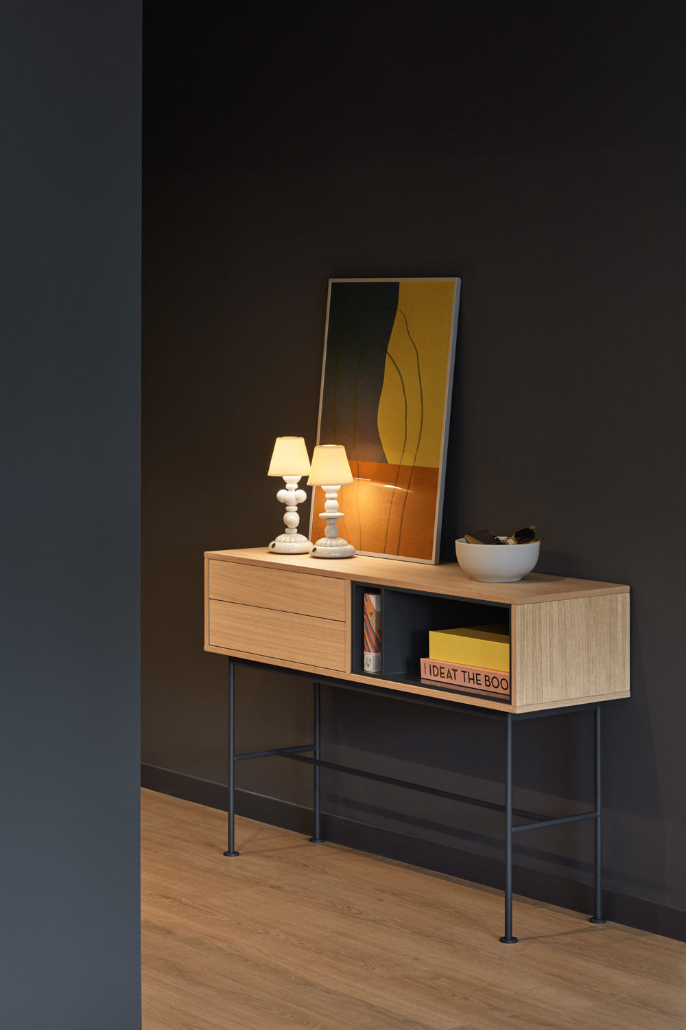 Console 2 tiroirs 120x80 cm Yoko par Teulat chêne gris anthracite