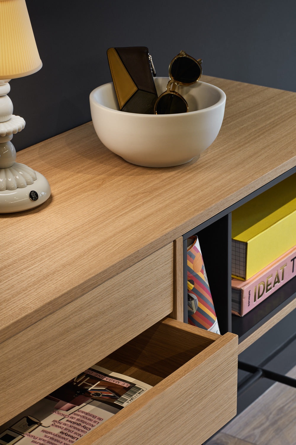 Console 2 tiroirs 120x80 cm Yoko par Teulat chêne gris anthracite