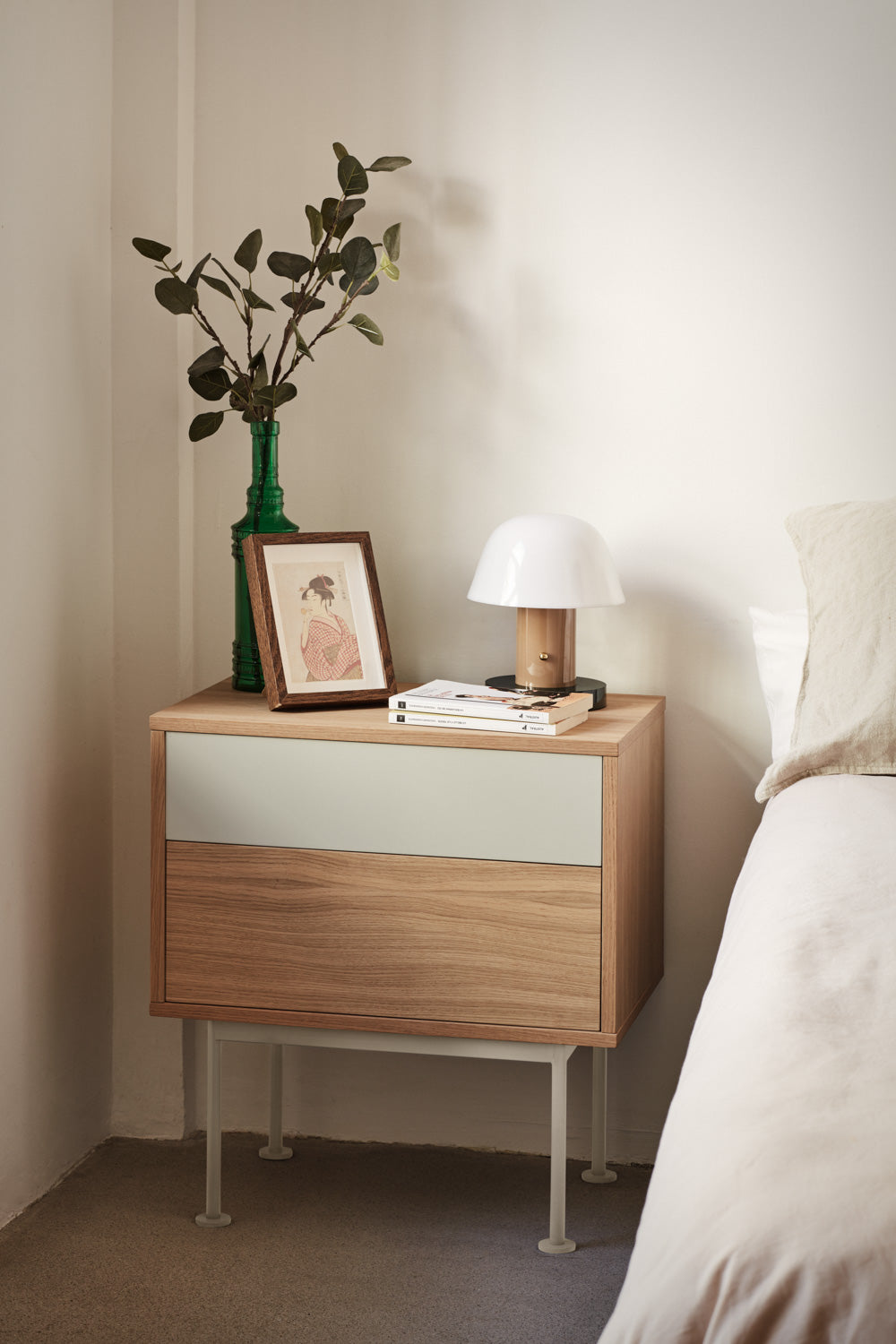 Table de chevet 2 tiroirs 52x59 cm Yoko chêne crème