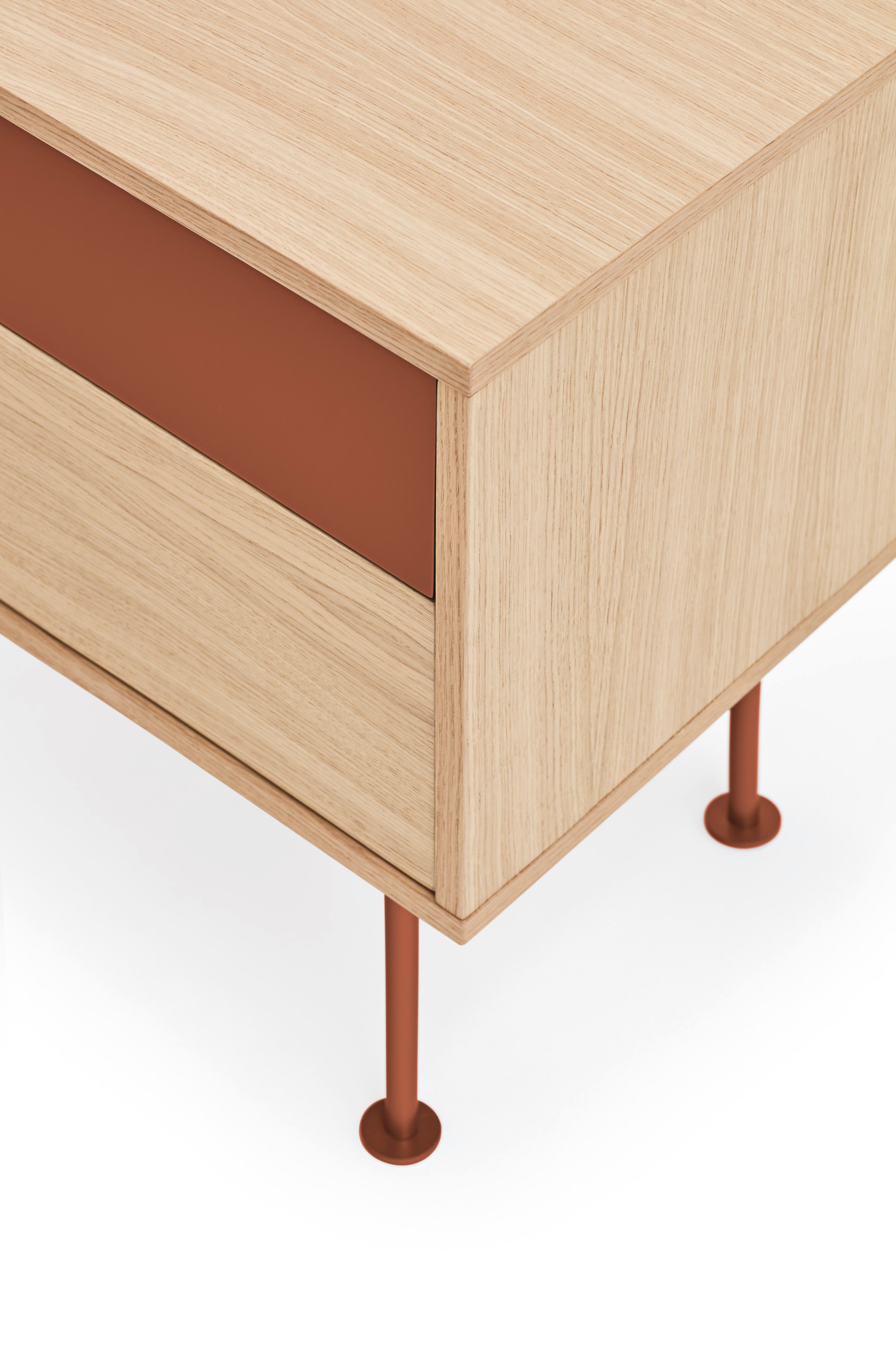 Table de chevet 2 tiroirs 52x59 cm Yoko chêne terre cuite