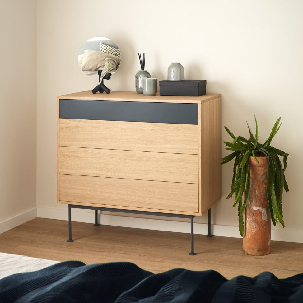 Commode 4 tiroirs 90x91 cm Yoko en chêne gris anthracite