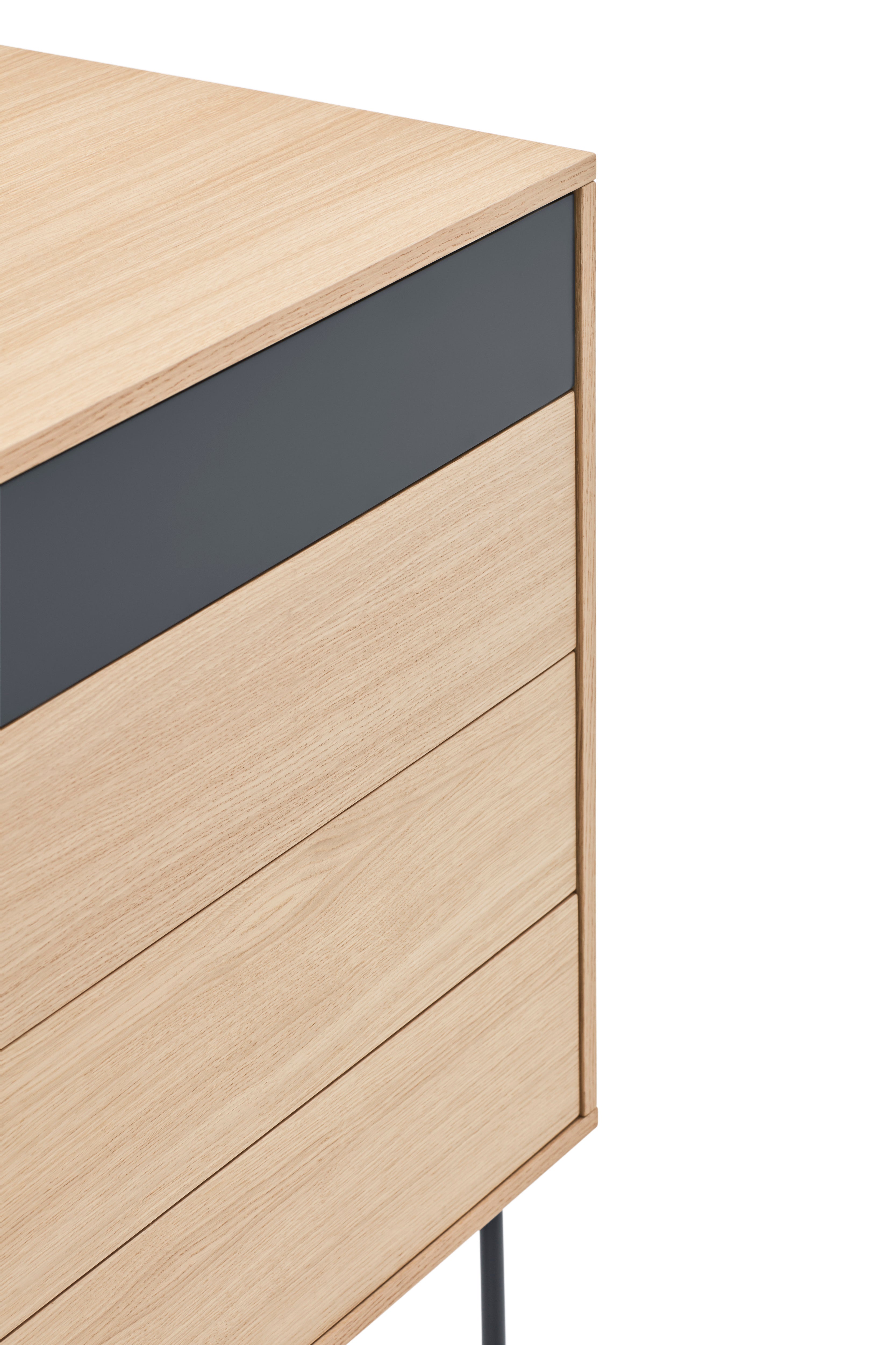 Commode 4 tiroirs 90x91 cm Yoko en chêne gris anthracite
