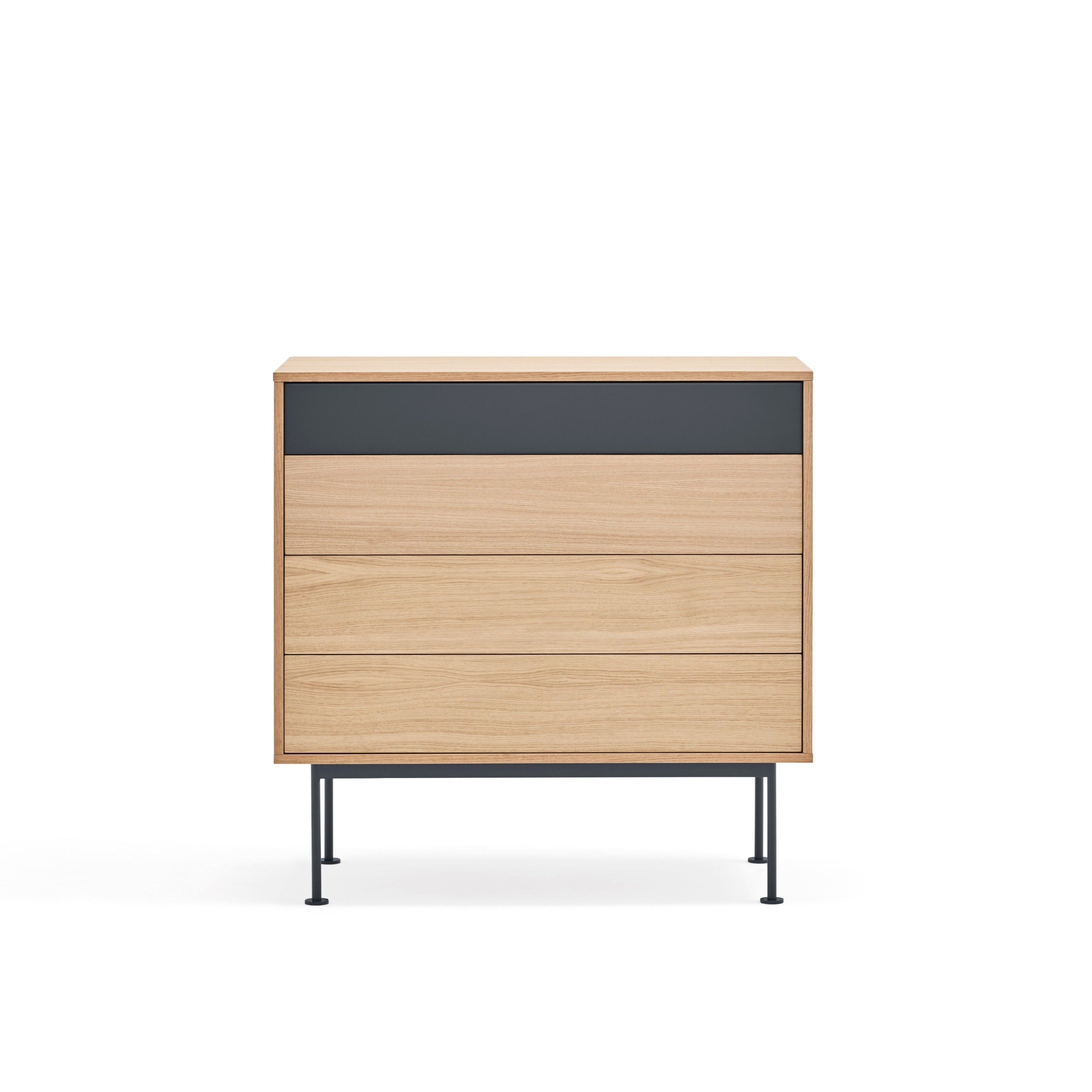 Commode 4 tiroirs 90x91 cm Yoko en chêne gris anthracite