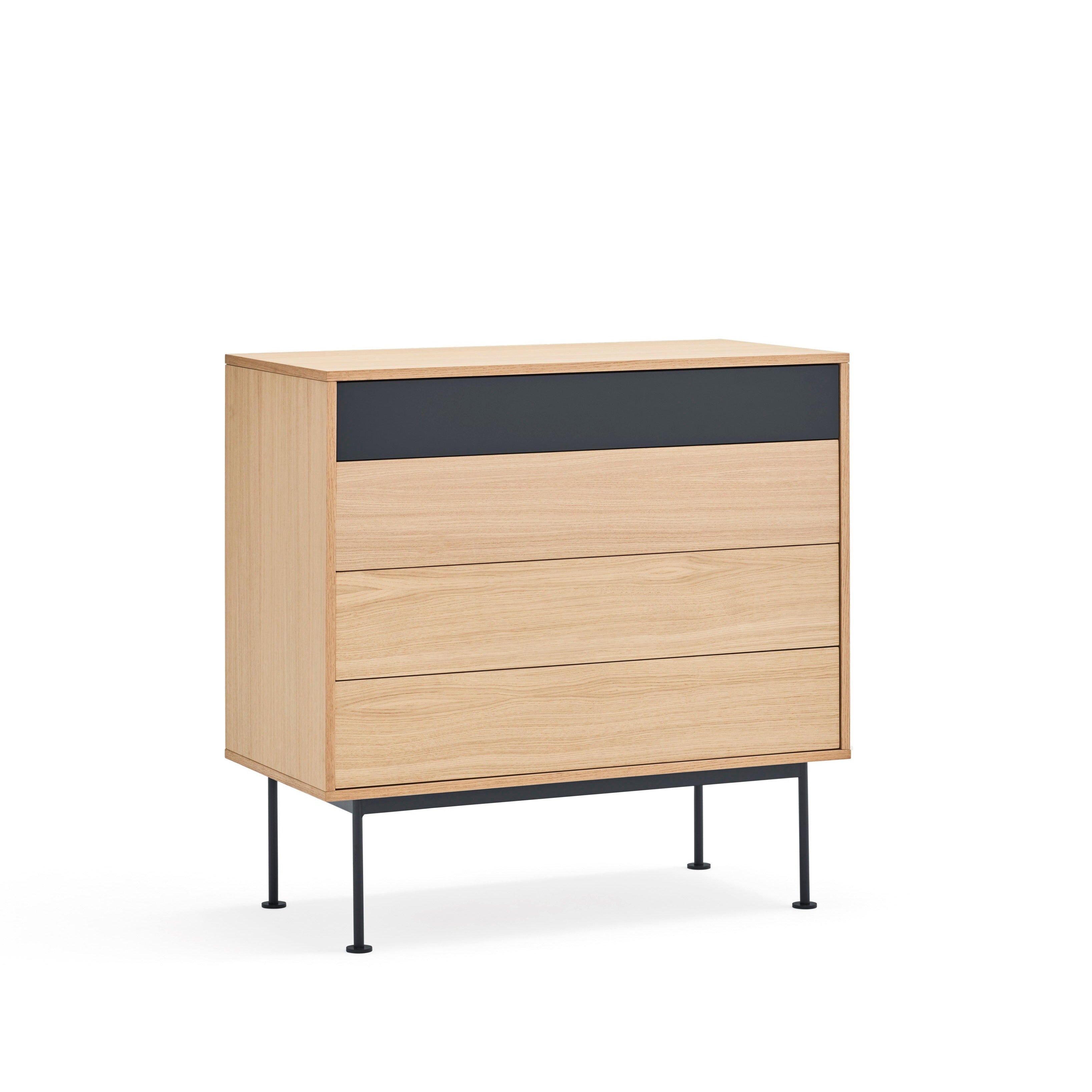 Commode 4 tiroirs 90x91 cm Yoko en chêne gris anthracite