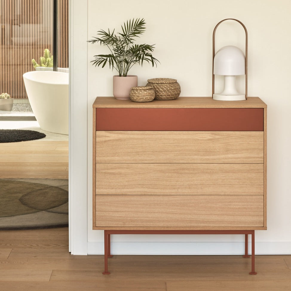 Commode 4 tiroirs 90x91 cm Yoko chêne et terre cuite