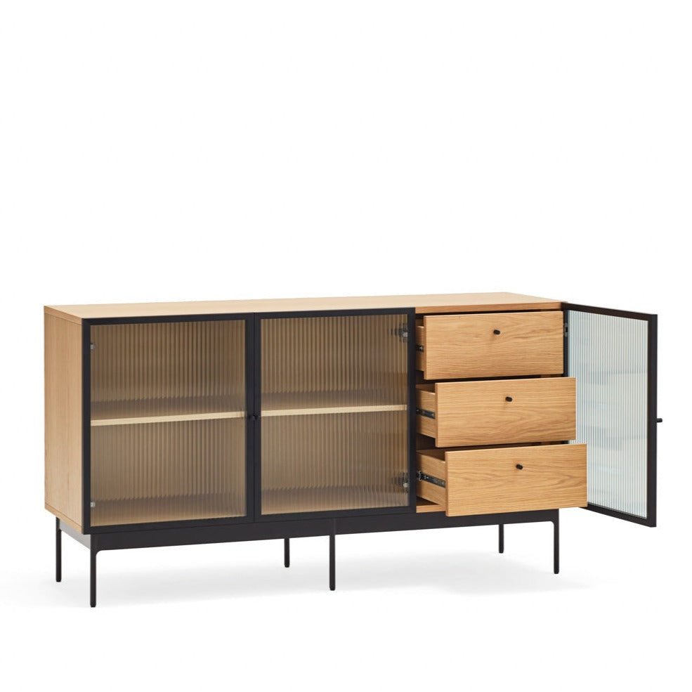 Buffet 3 portes vitrées 140x45 cm Blur de Teulat chêne