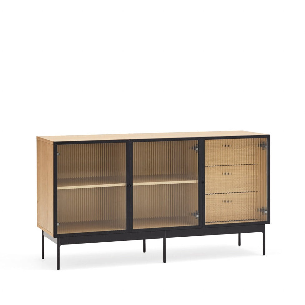 Buffet 3 portes vitrées 140x45 cm Blur de Teulat chêne