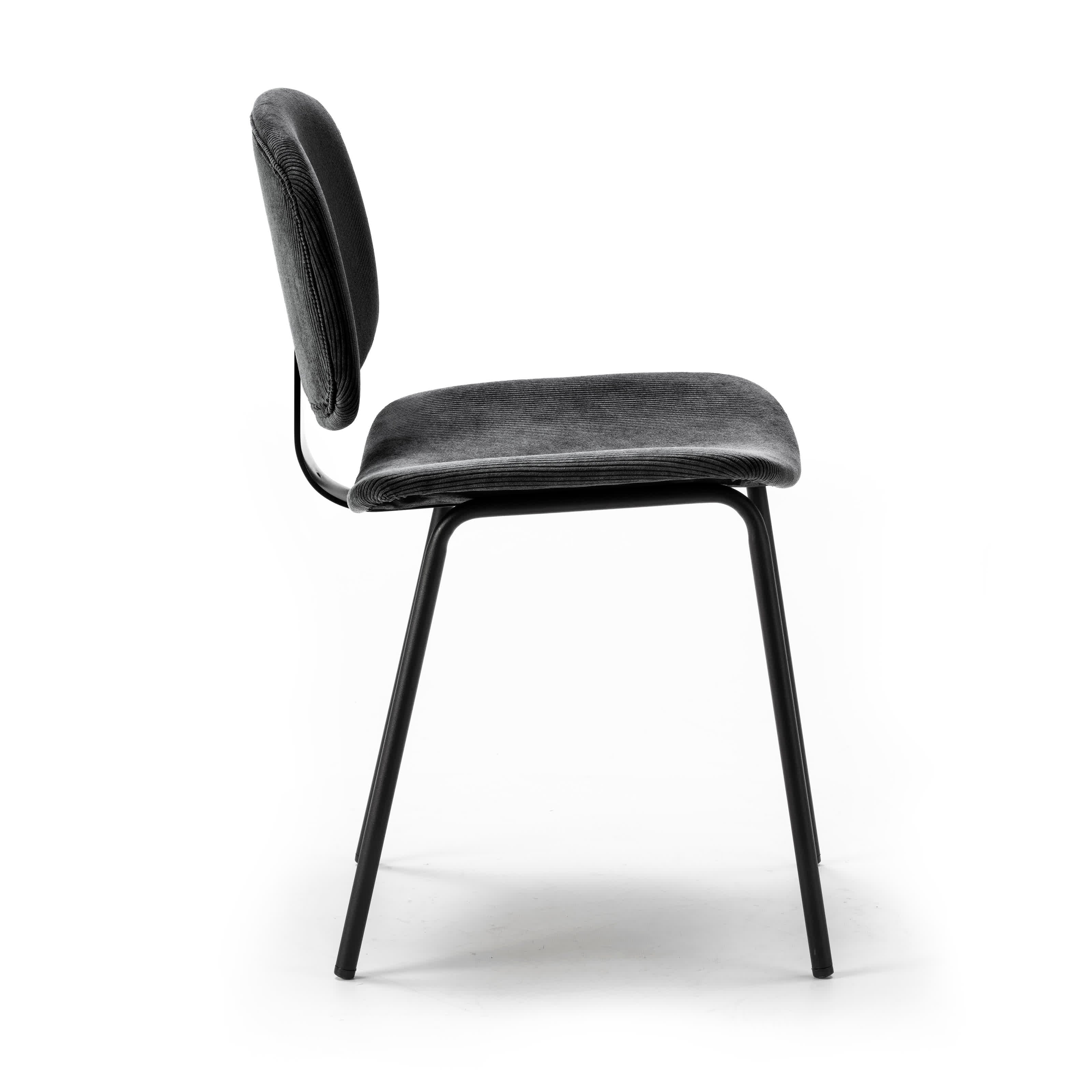 Set di 2 sedie in velluto a coste stile retrò e metallo nero Anna 45x53 h79 cm