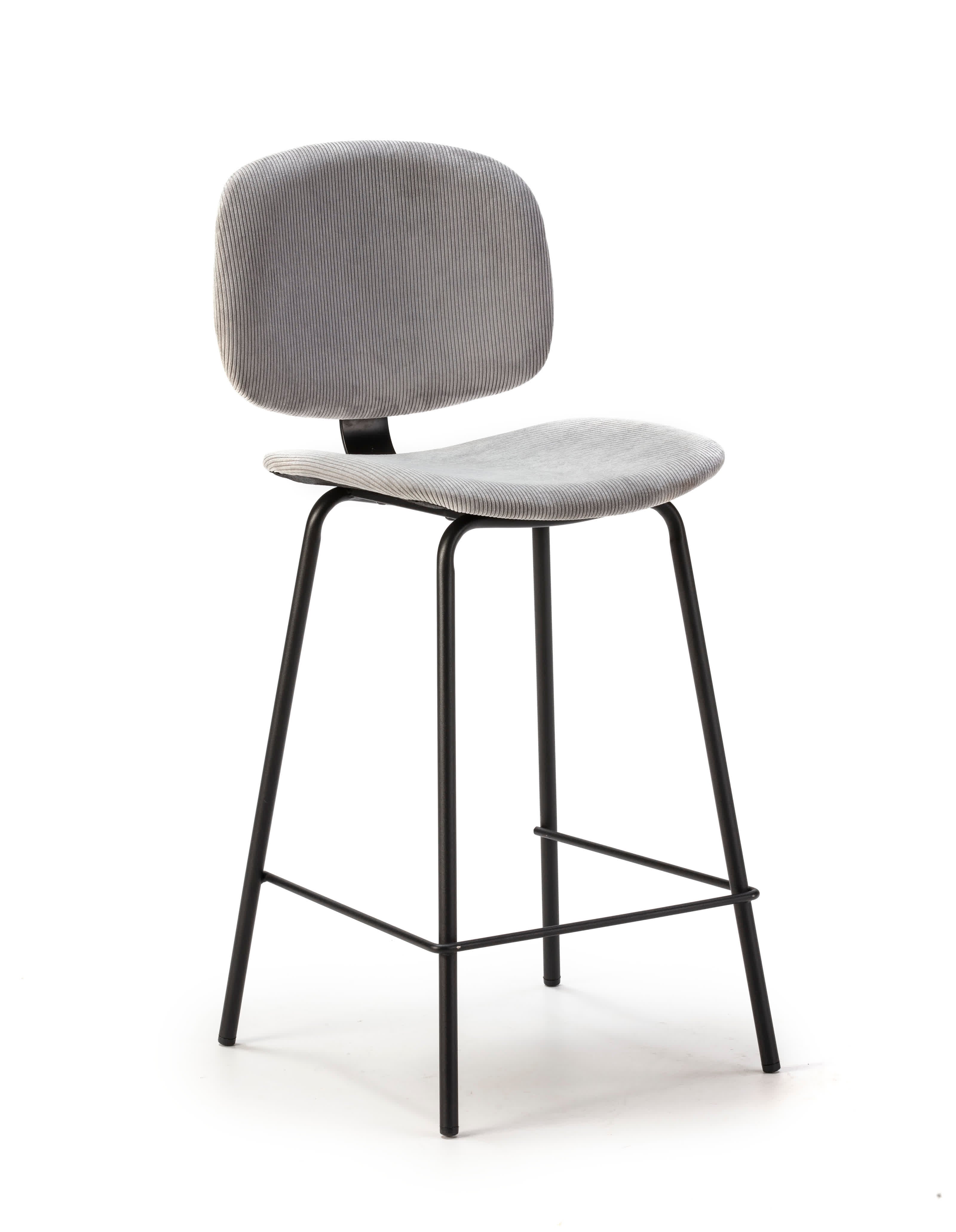 Set di 2 sgabelli in stile retrò in velluto a coste e metallo nero Anna 44x51 h98 cm