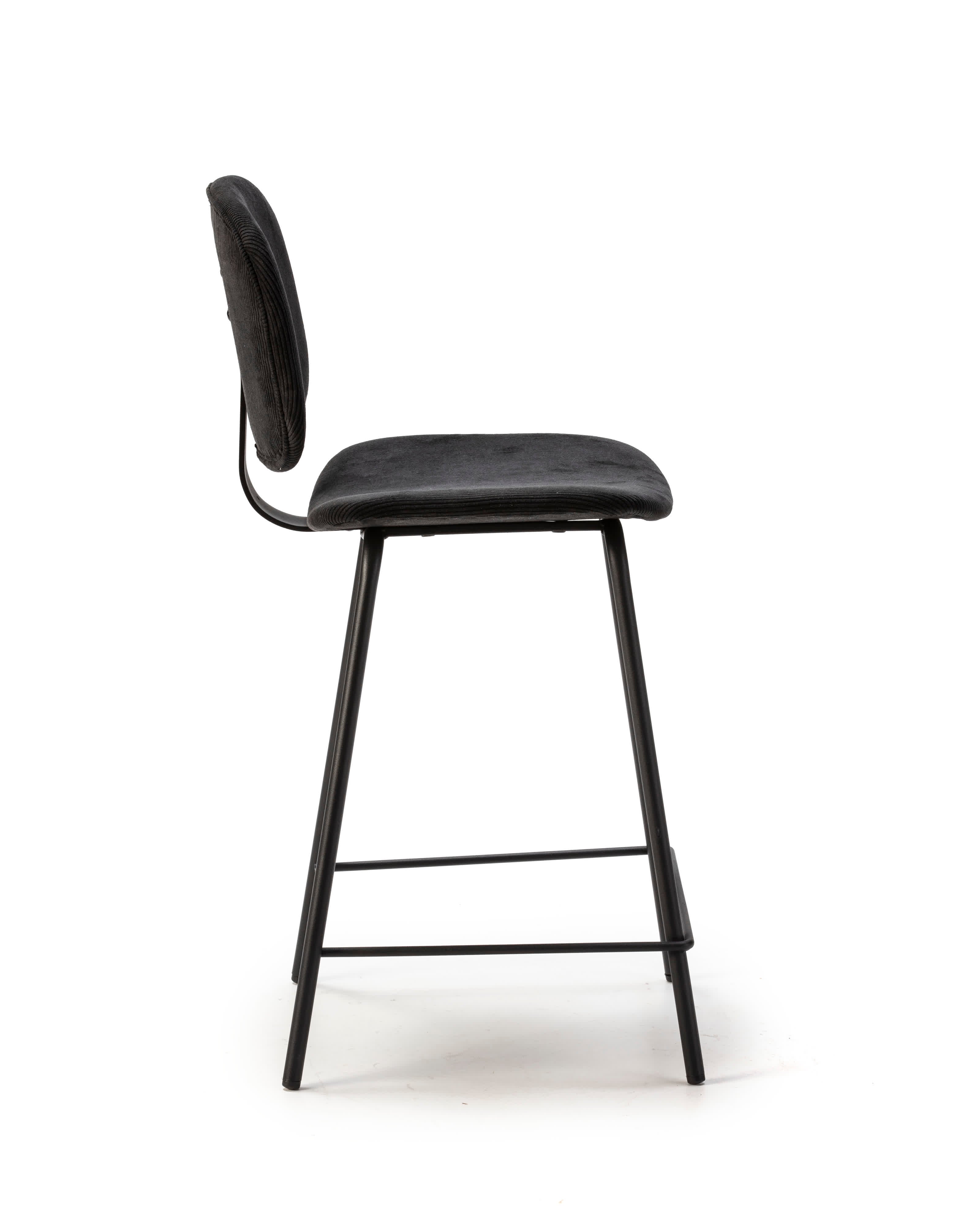 Set di 2 sgabelli in stile retrò in velluto a coste e metallo nero Anna 44x51 h98 cm