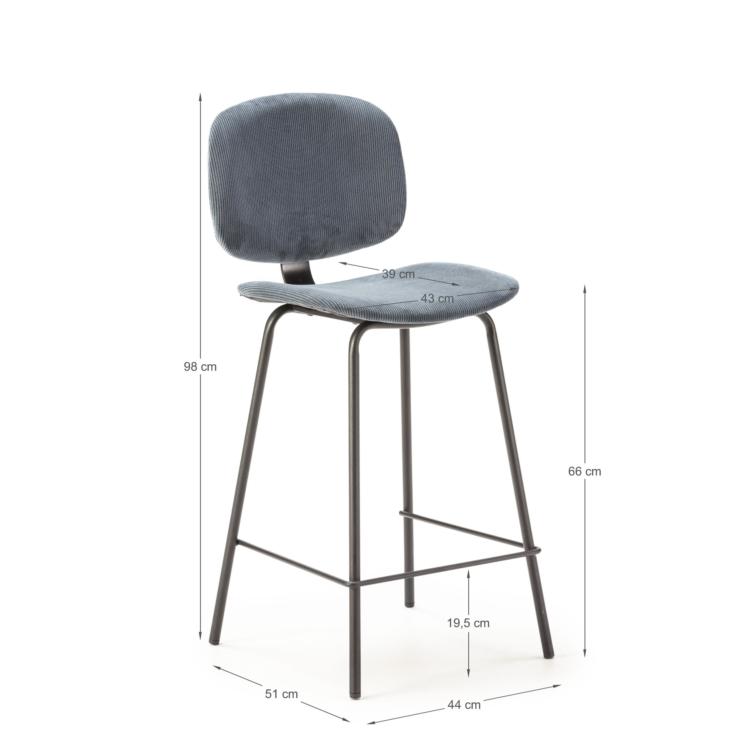 Set di 2 sgabelli in stile retrò in velluto a coste e metallo nero Anna 44x51 h98 cm