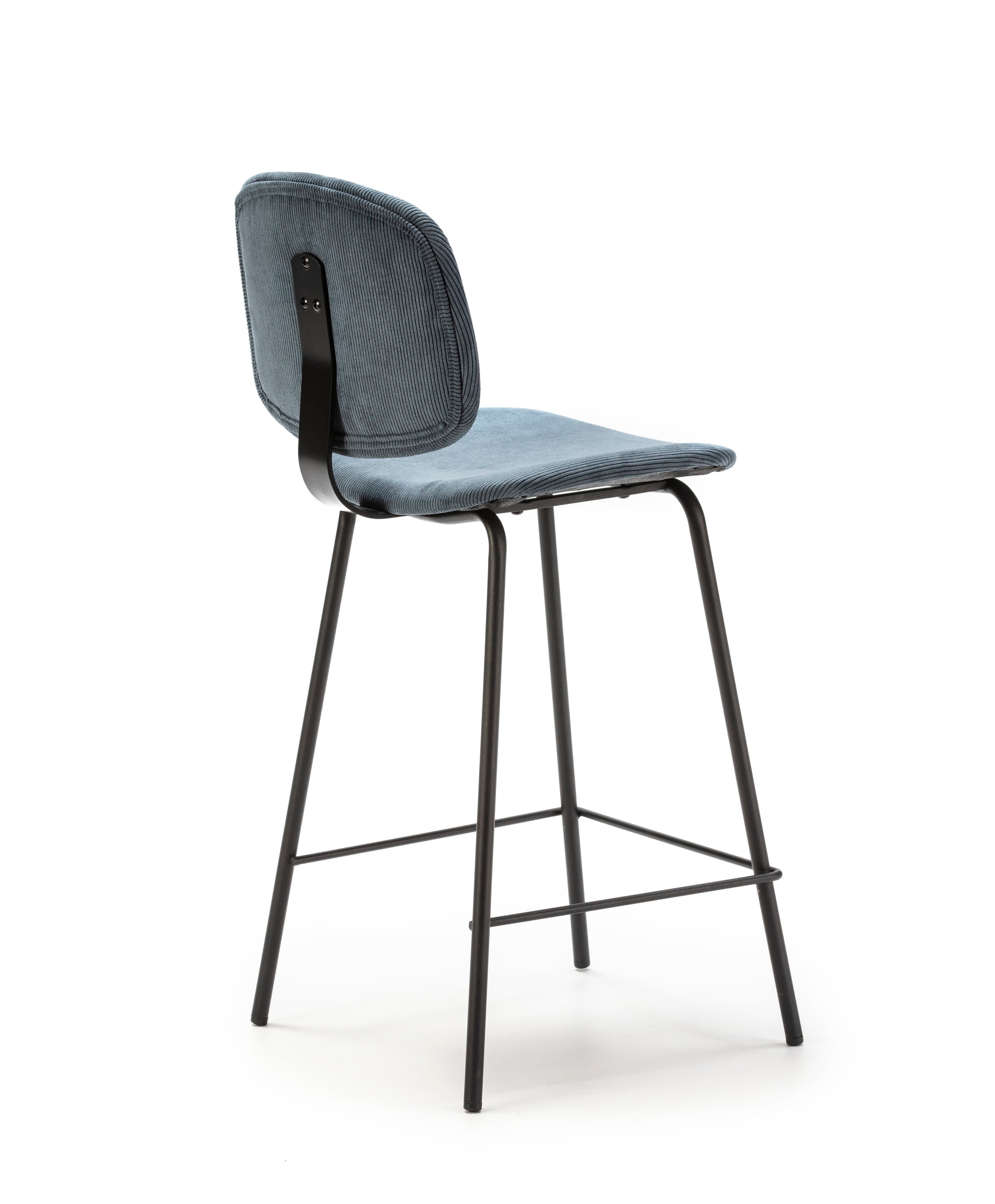 Set di 2 sgabelli in stile retrò in velluto a coste e metallo nero Anna 44x51 h98 cm