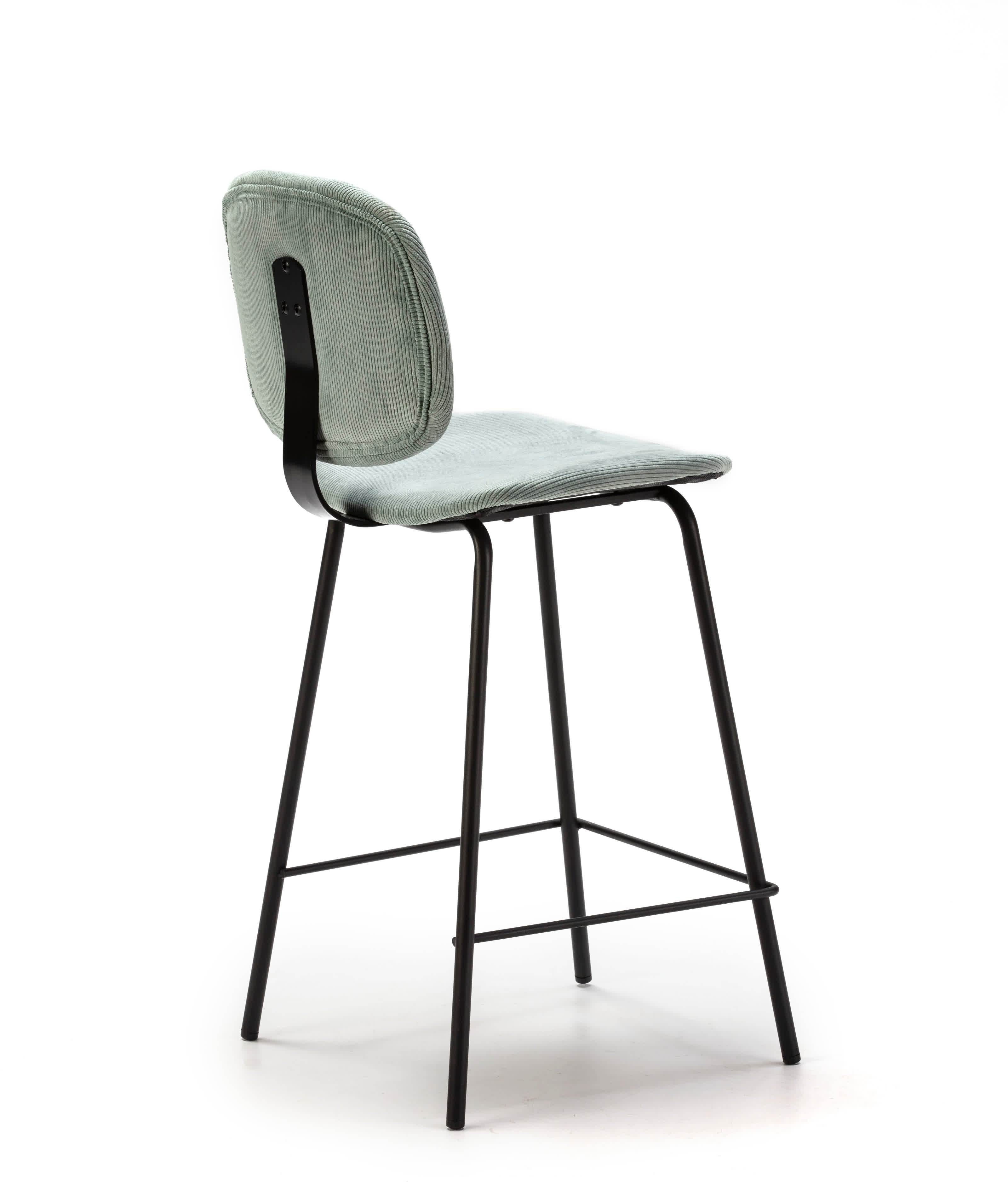 Set di 2 sgabelli in stile retrò in velluto a coste e metallo nero Anna 44x51 h98 cm