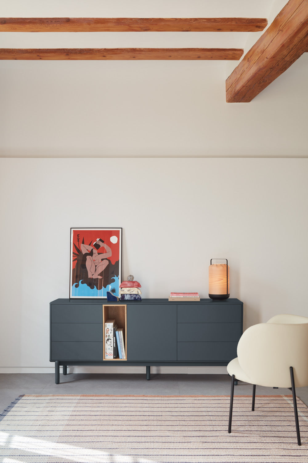 Buffet 6 tiroirs 1 porte 180x40 cm Corvo de Teulat gris anthracite