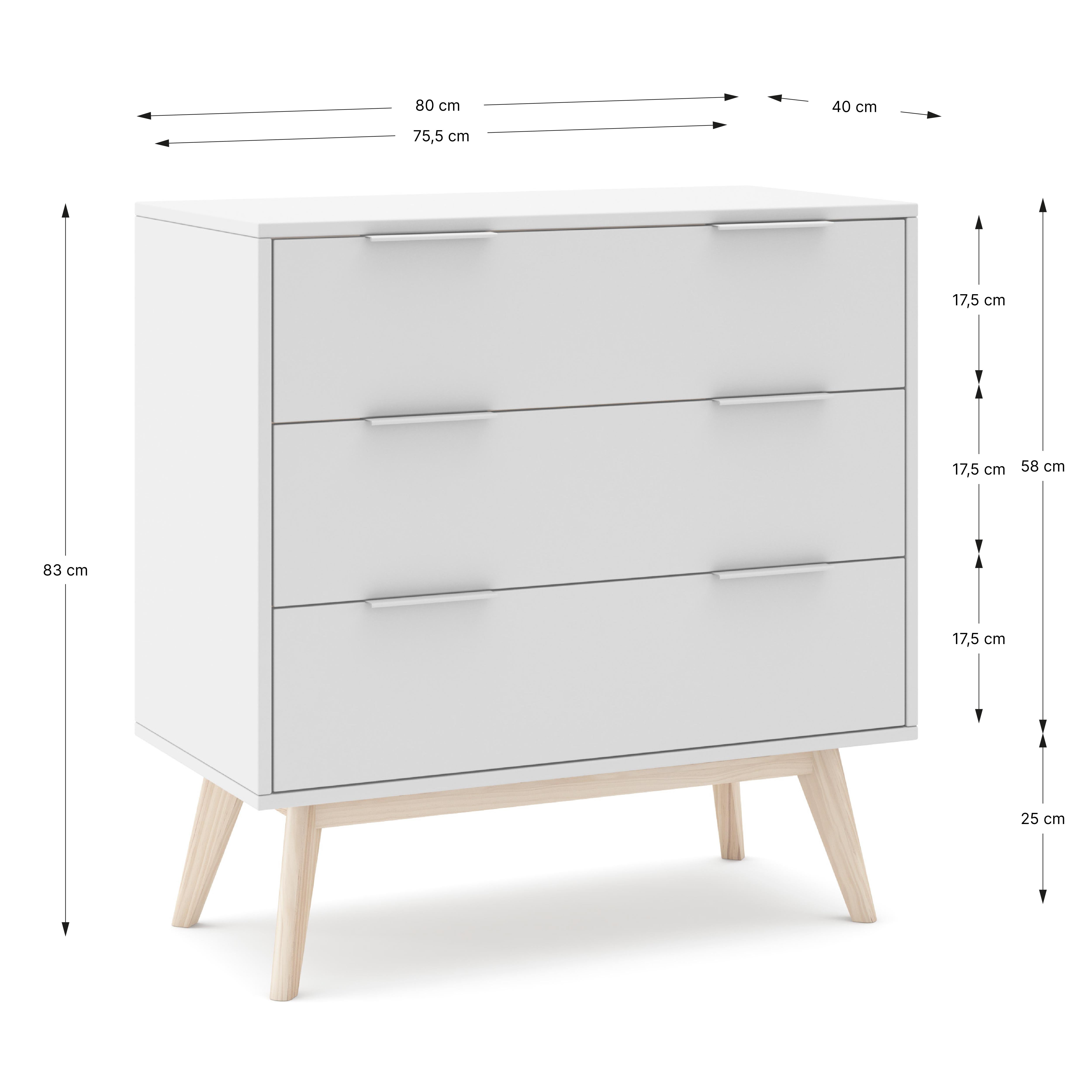 Cassettiera a 3 cassetti Aurora 80x83 cm