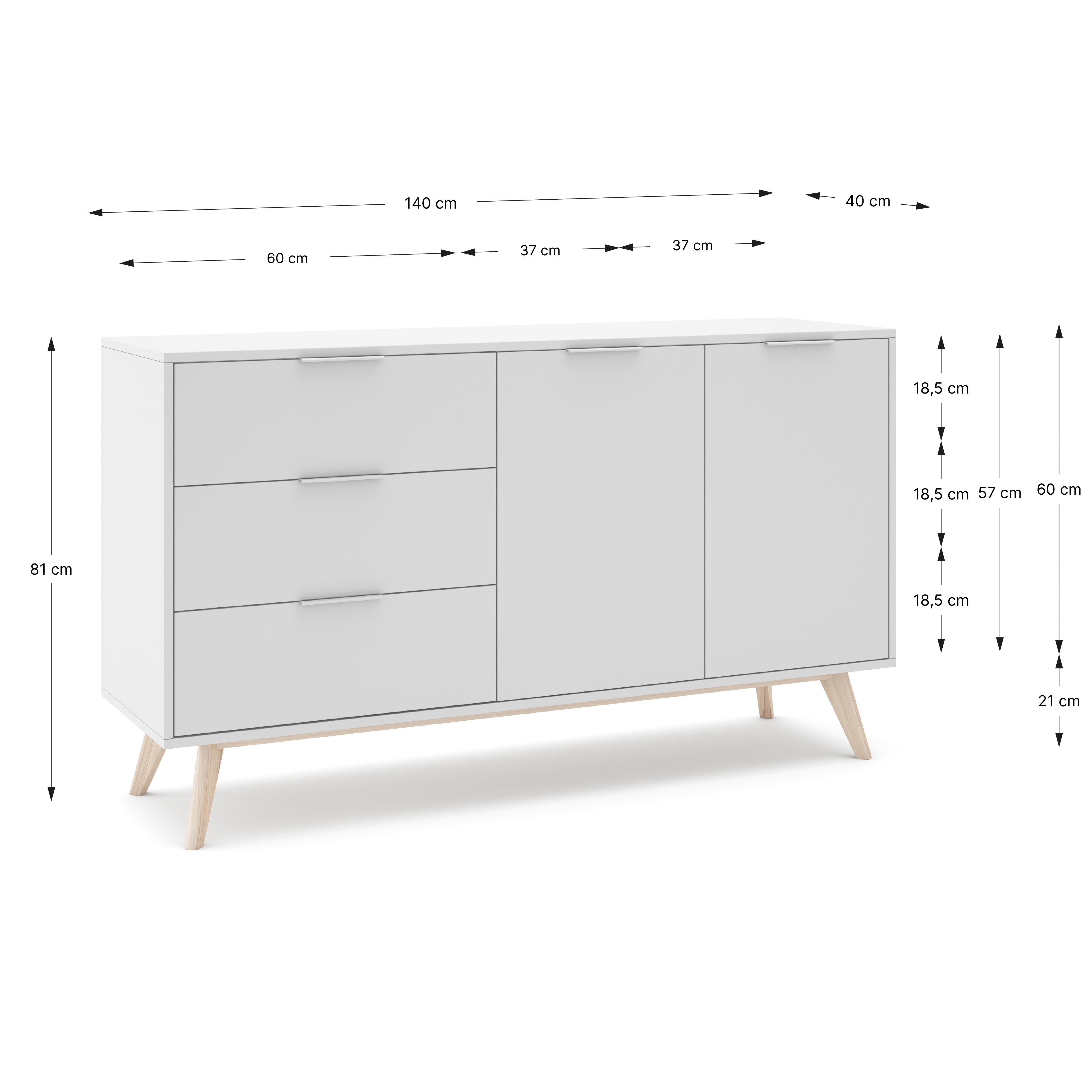 Credenza 2 ante e 3 cassetti Nordica 140x81 cm