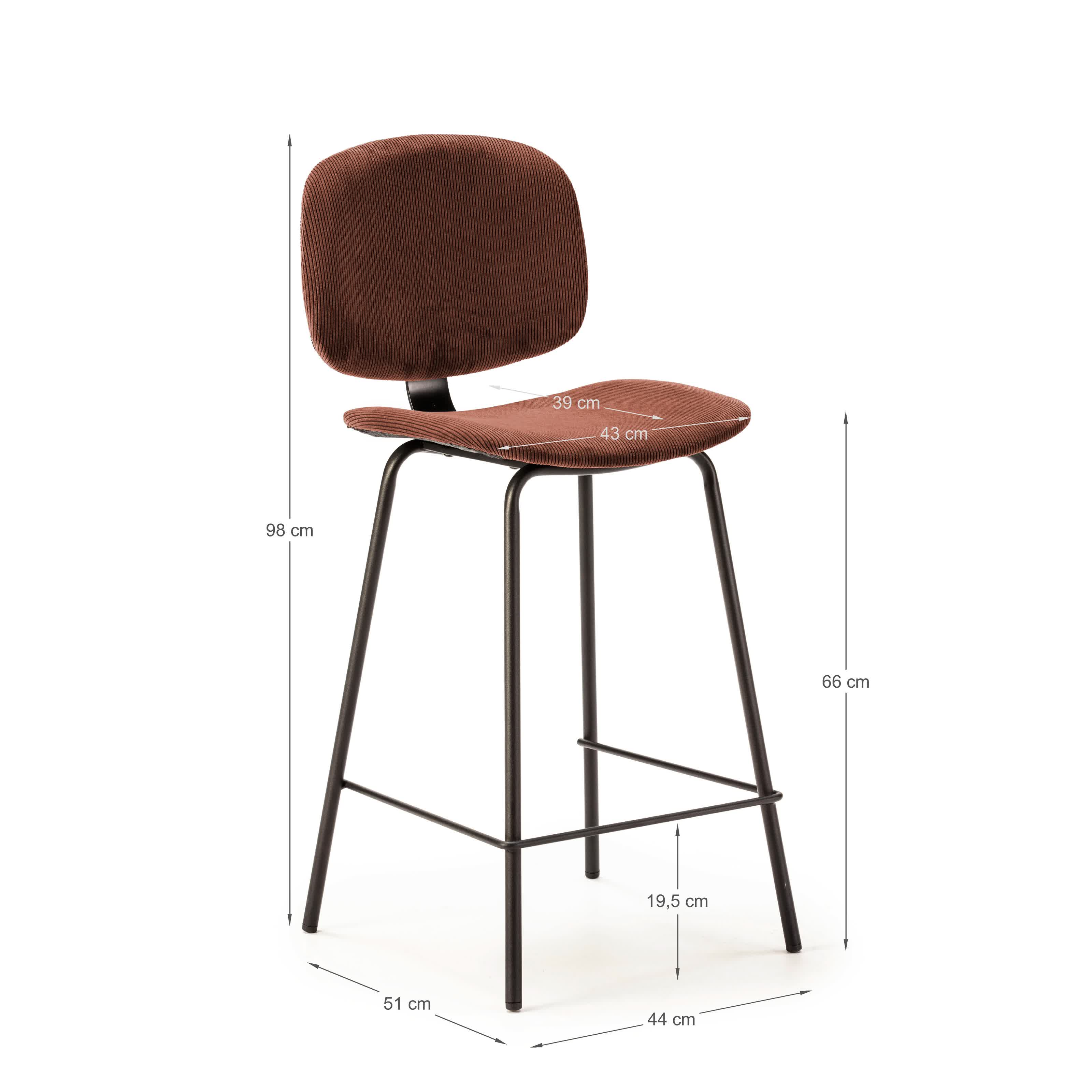 Set di 2 sgabelli in stile retrò in velluto a coste e metallo nero Anna 44x51 h98 cm