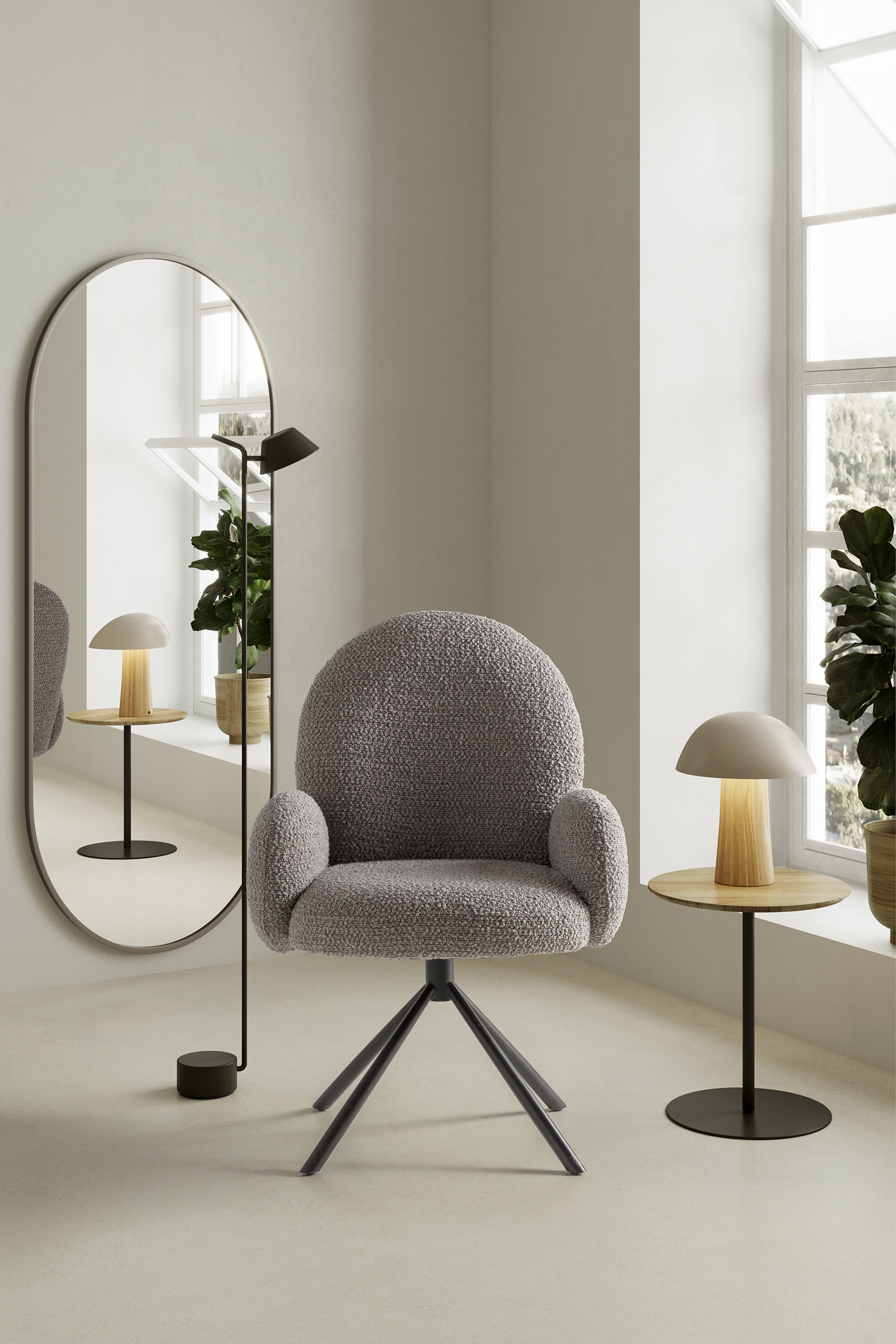 Poltrona girevole in tessuto e gambe in metallo nero Dario 49x46 h91 cm