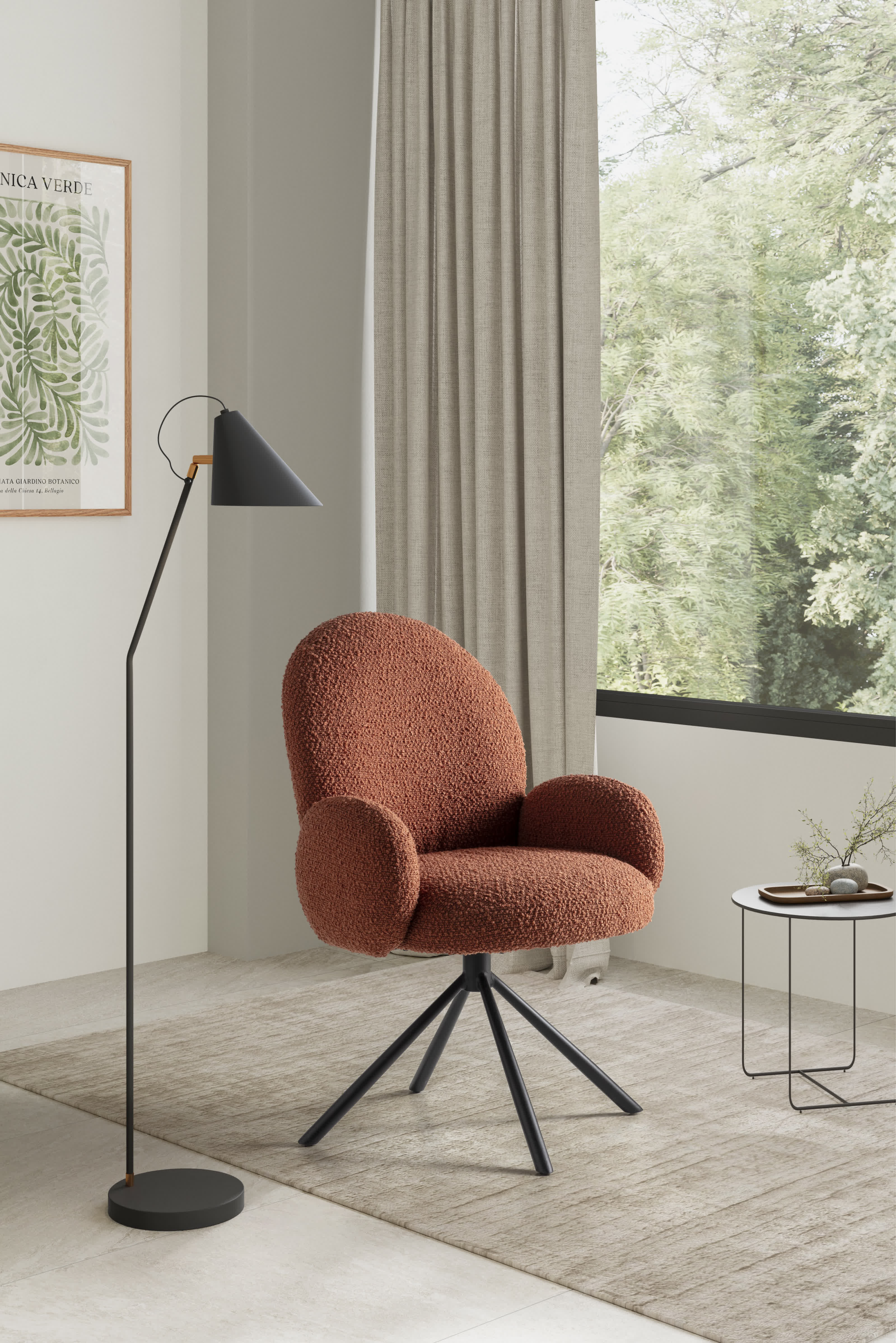 Poltrona girevole in tessuto e gambe in metallo nero Dario 49x46 h91 cm