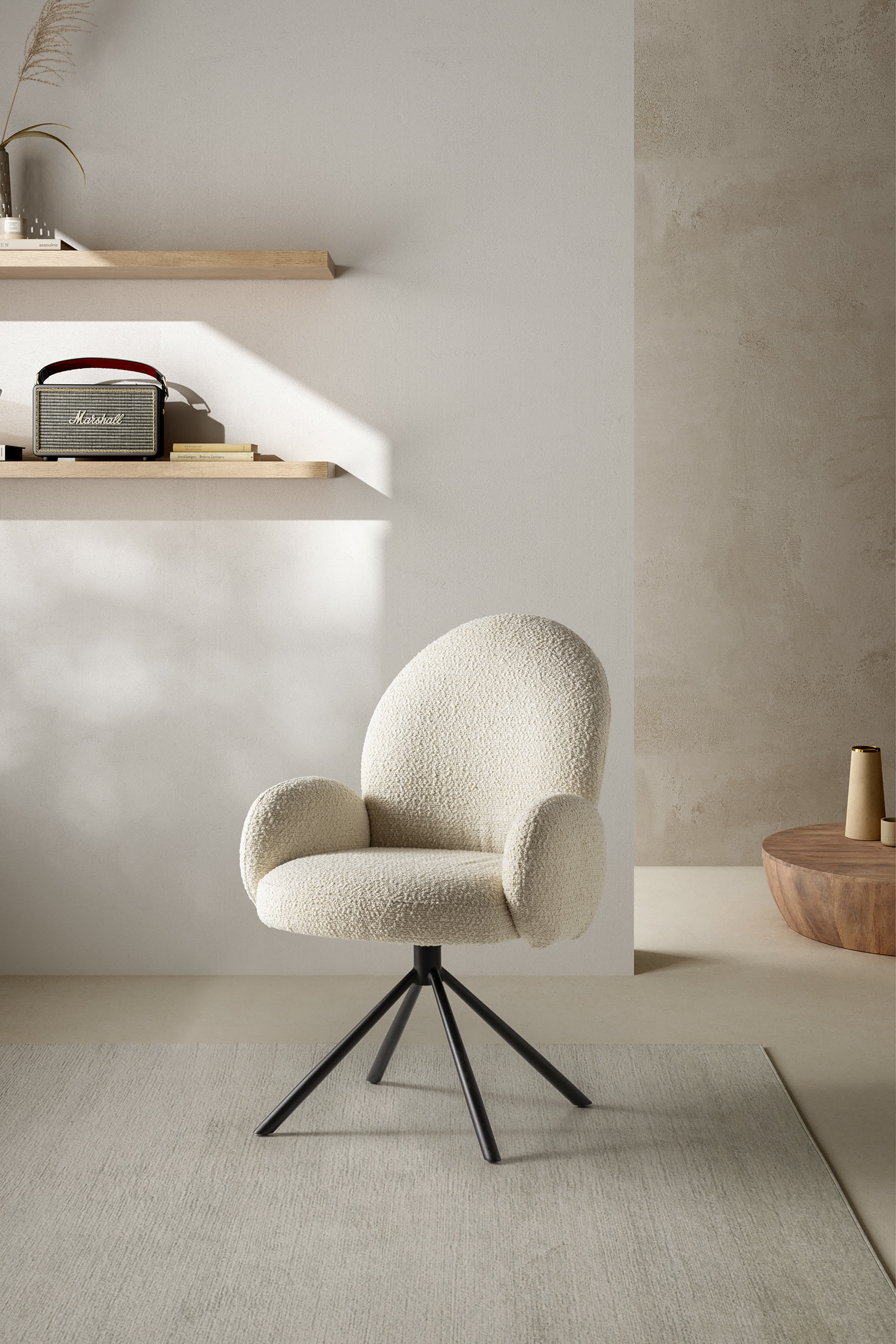 Poltrona girevole in tessuto e gambe in metallo nero Dario 49x46 h91 cm