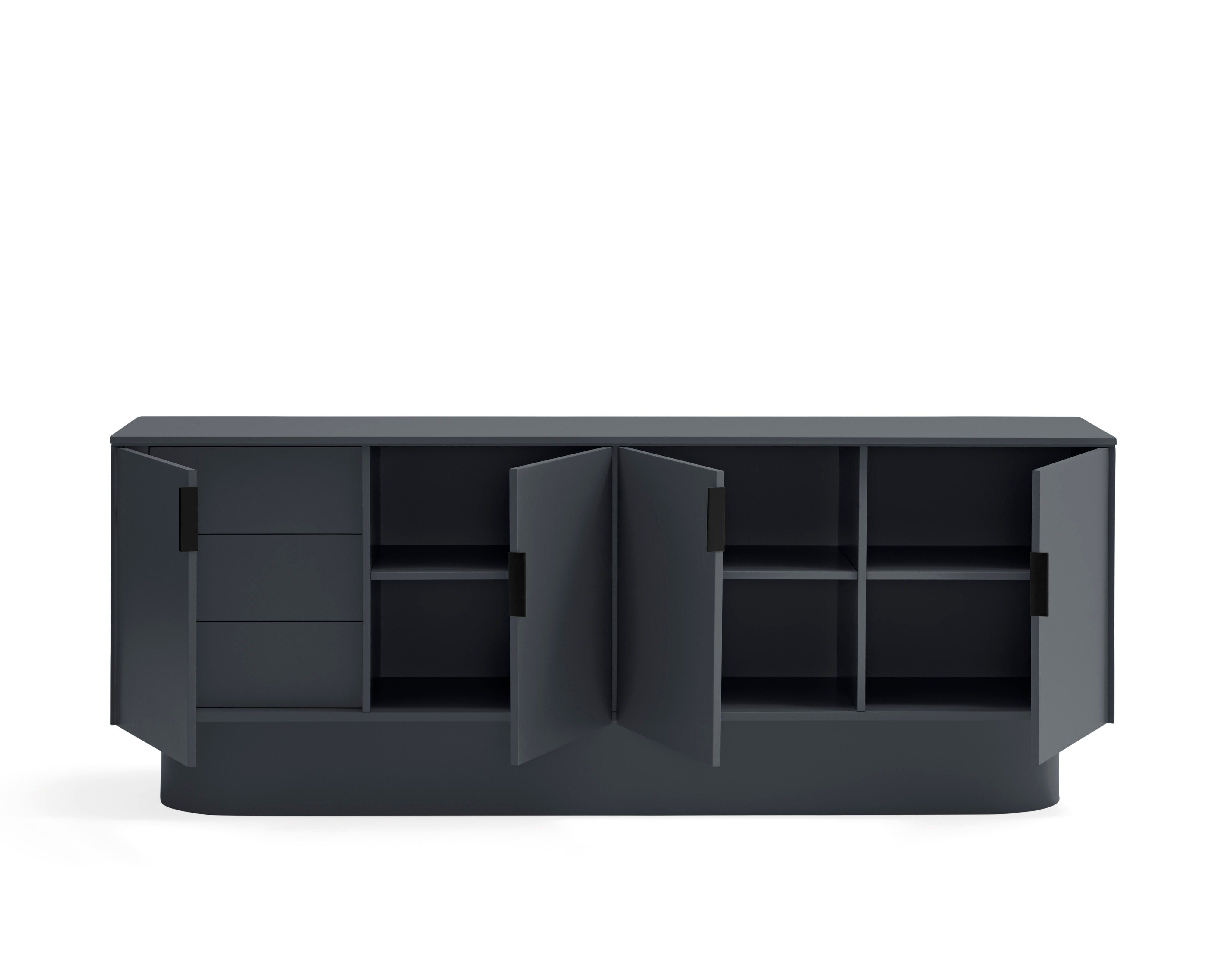 Buffet 4 portes 3 tiroirs 200x50 cm Totem laqué gris anthracite