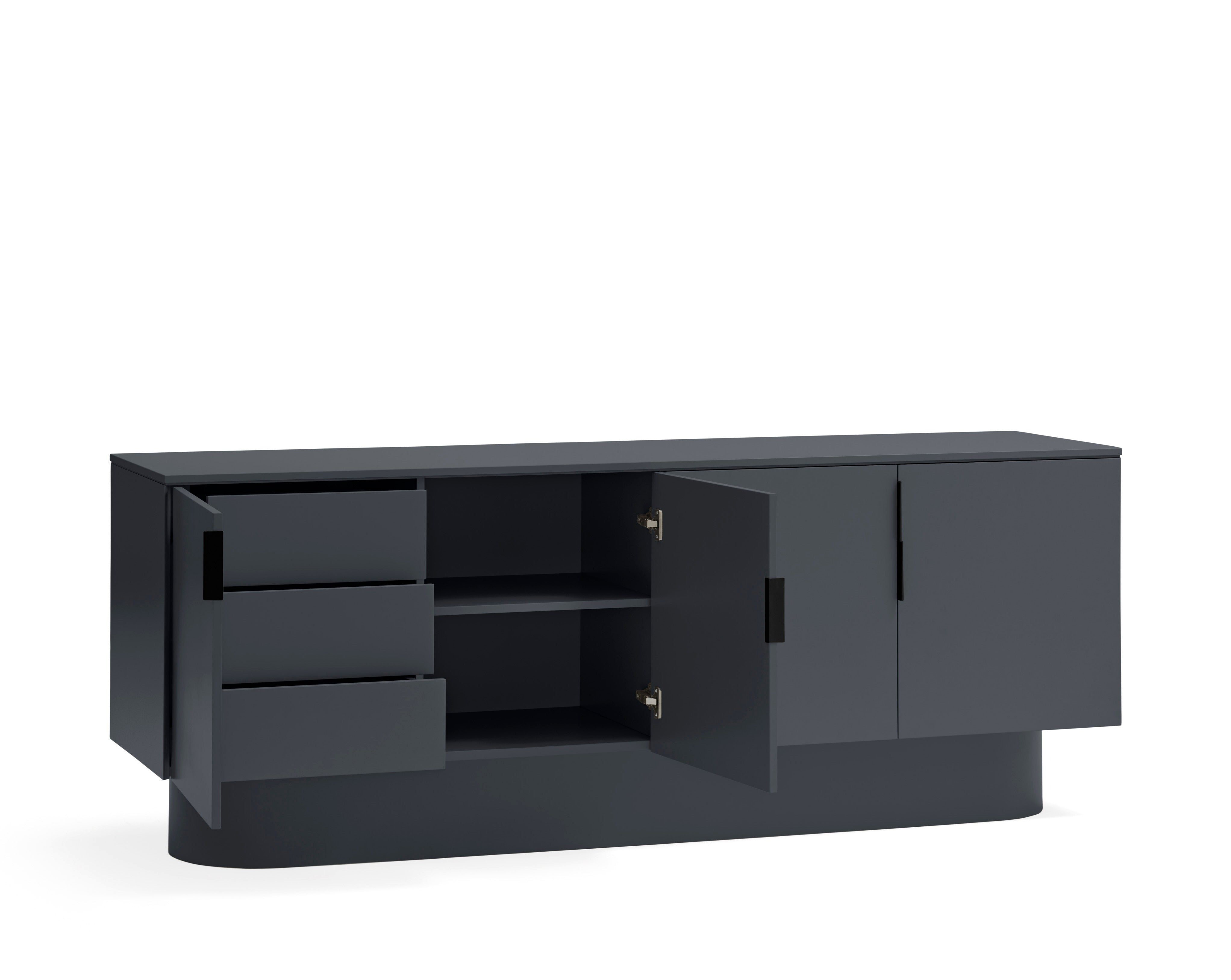 Buffet 4 portes 3 tiroirs 200x50 cm Totem laqué gris anthracite