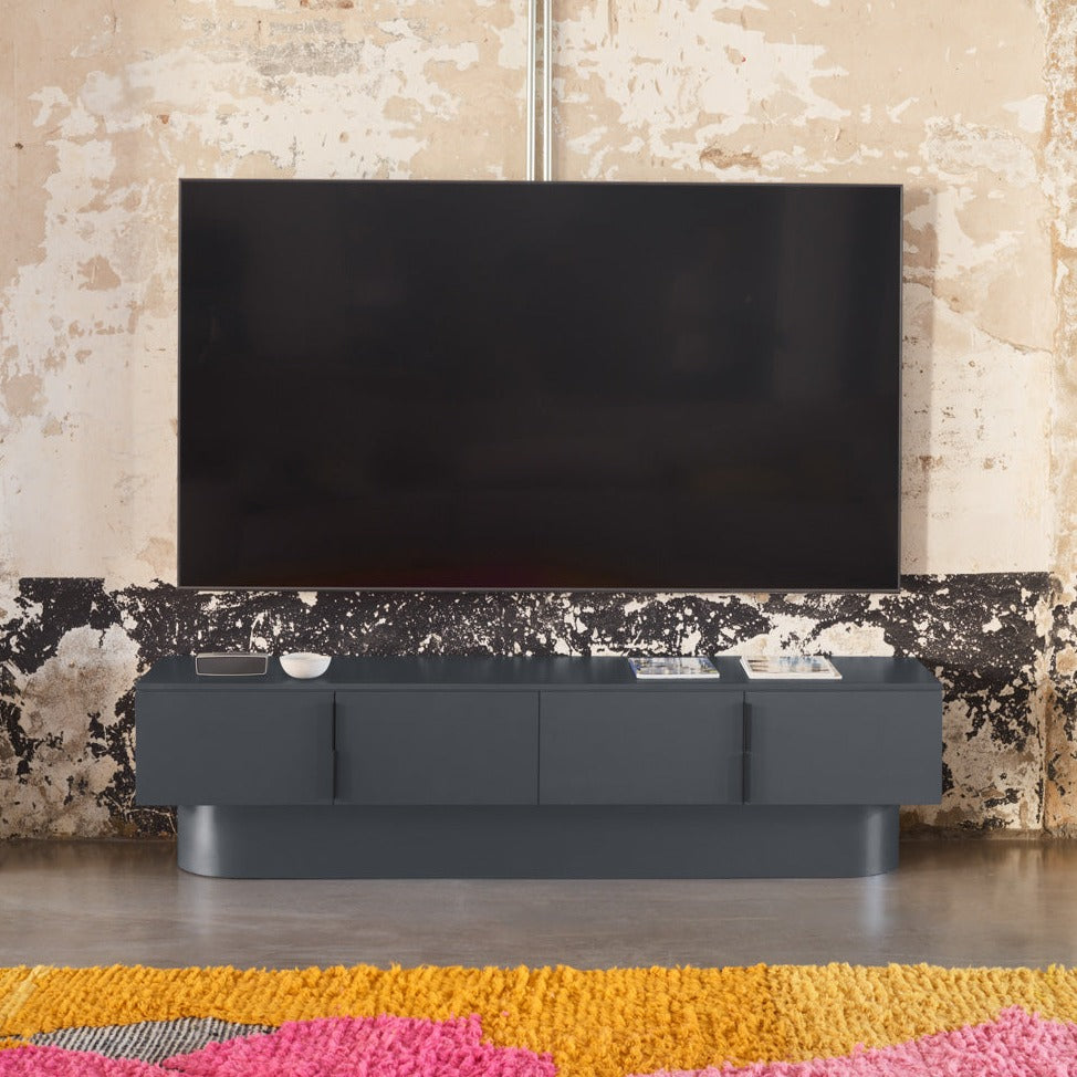 Meuble TV 4 portes 200x45 cm Totem laqué gris anthracite