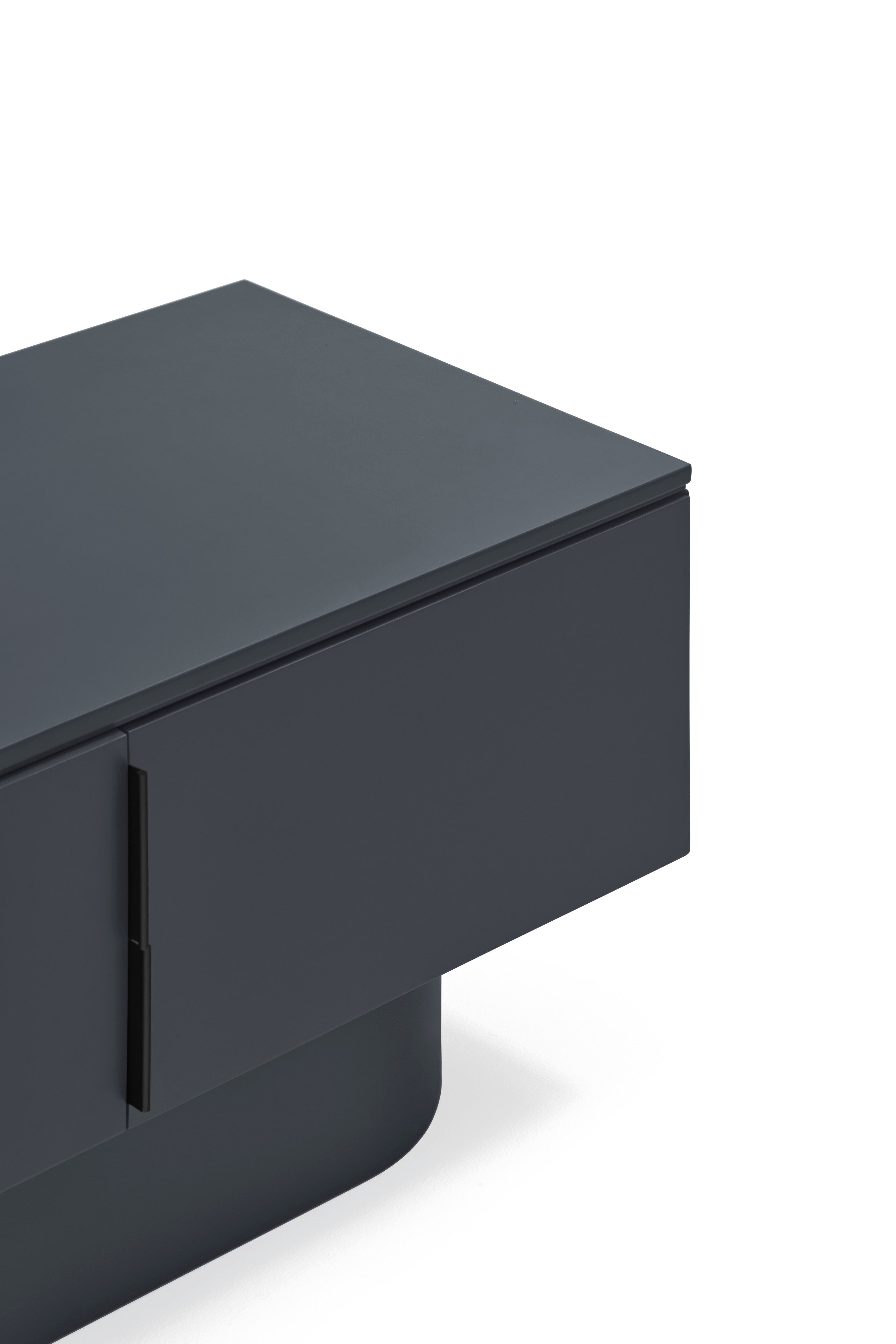 Meuble TV 4 portes 200x45 cm Totem laqué gris anthracite