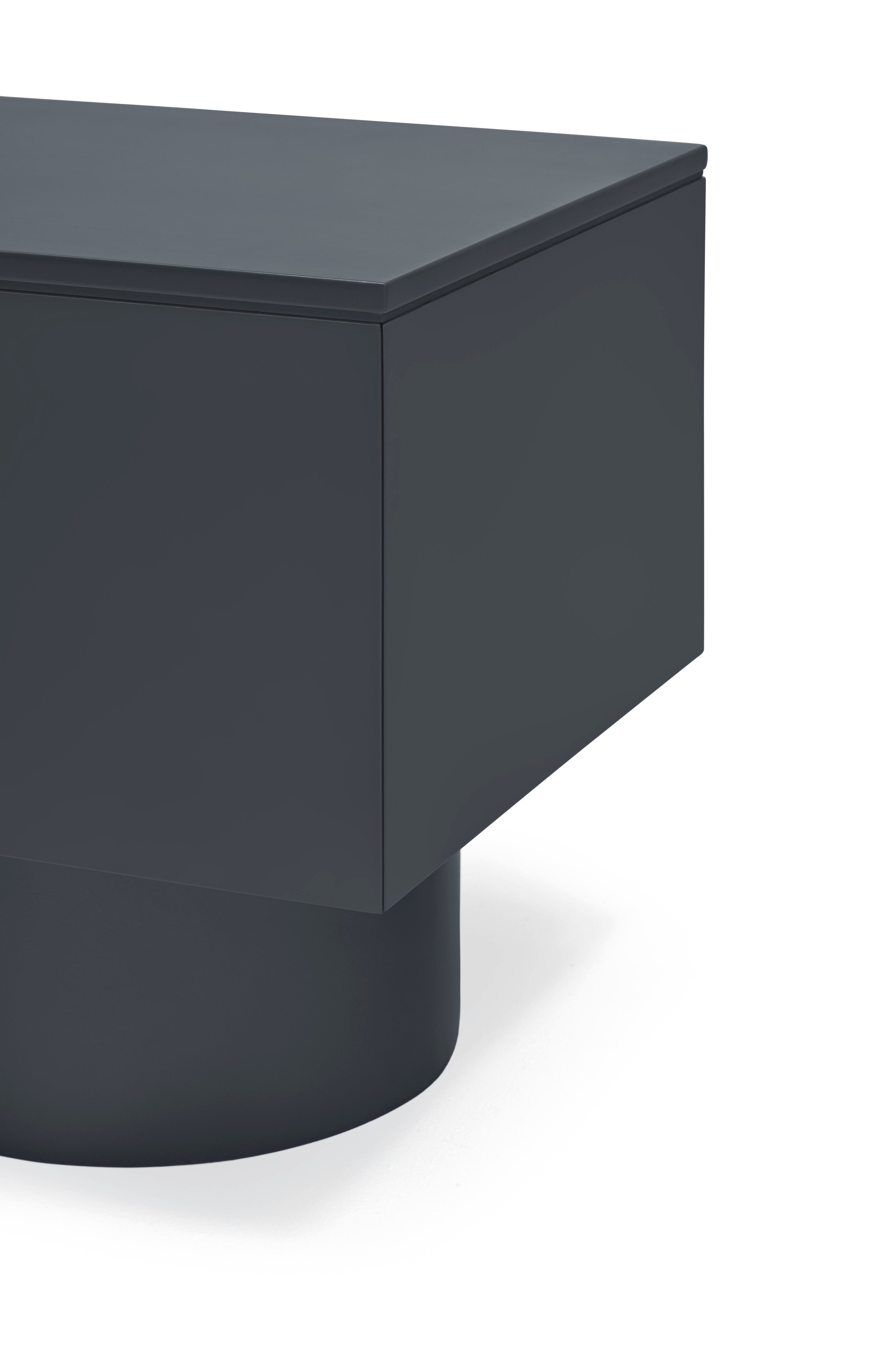 Meuble TV 4 portes 200x45 cm Totem laqué gris anthracite