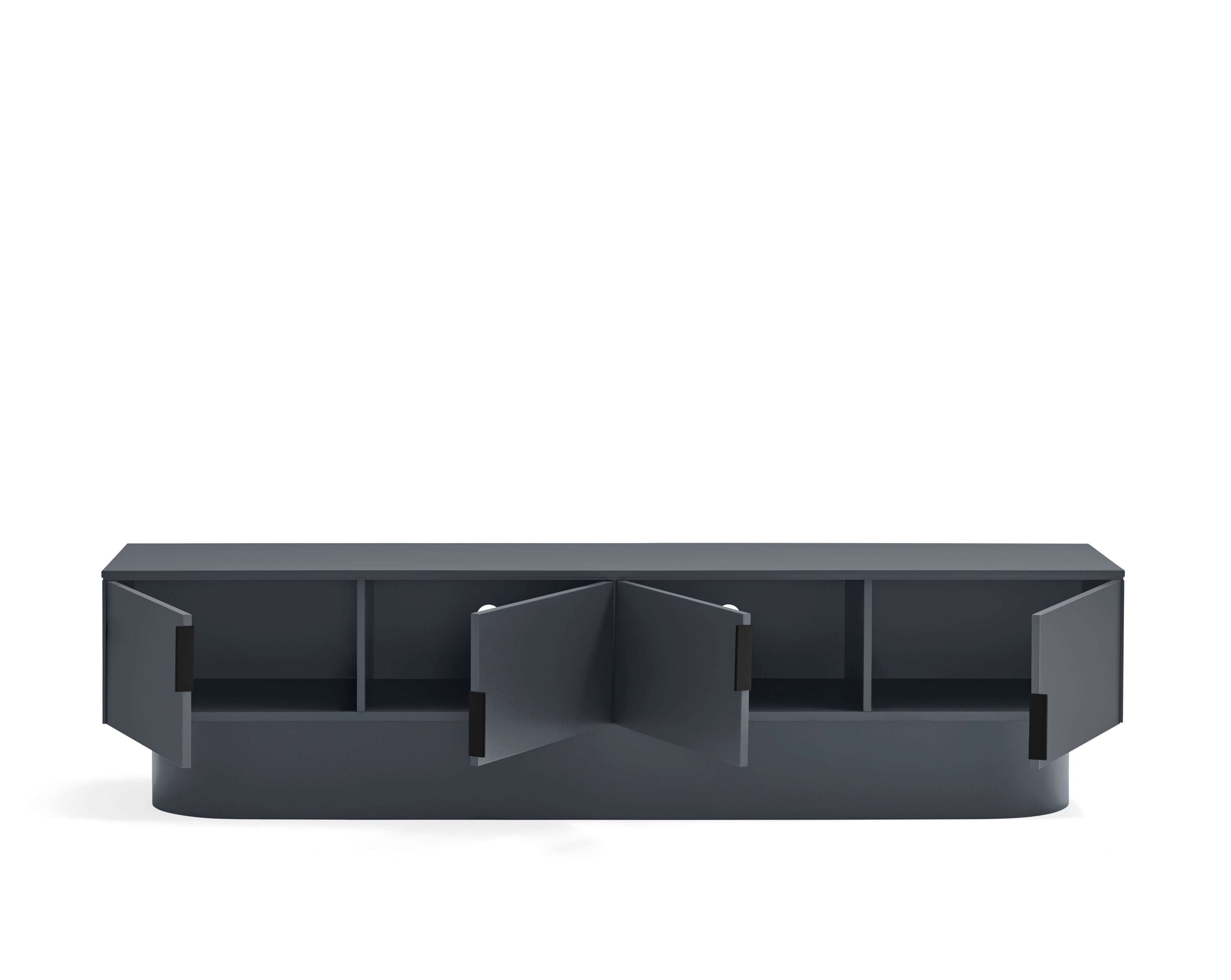 Meuble TV 4 portes 200x45 cm Totem laqué gris anthracite