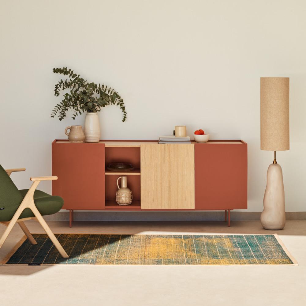 Buffet 3 portes 3 tiroirs 180x78 cm Otto en bois de chêne et terre cuite