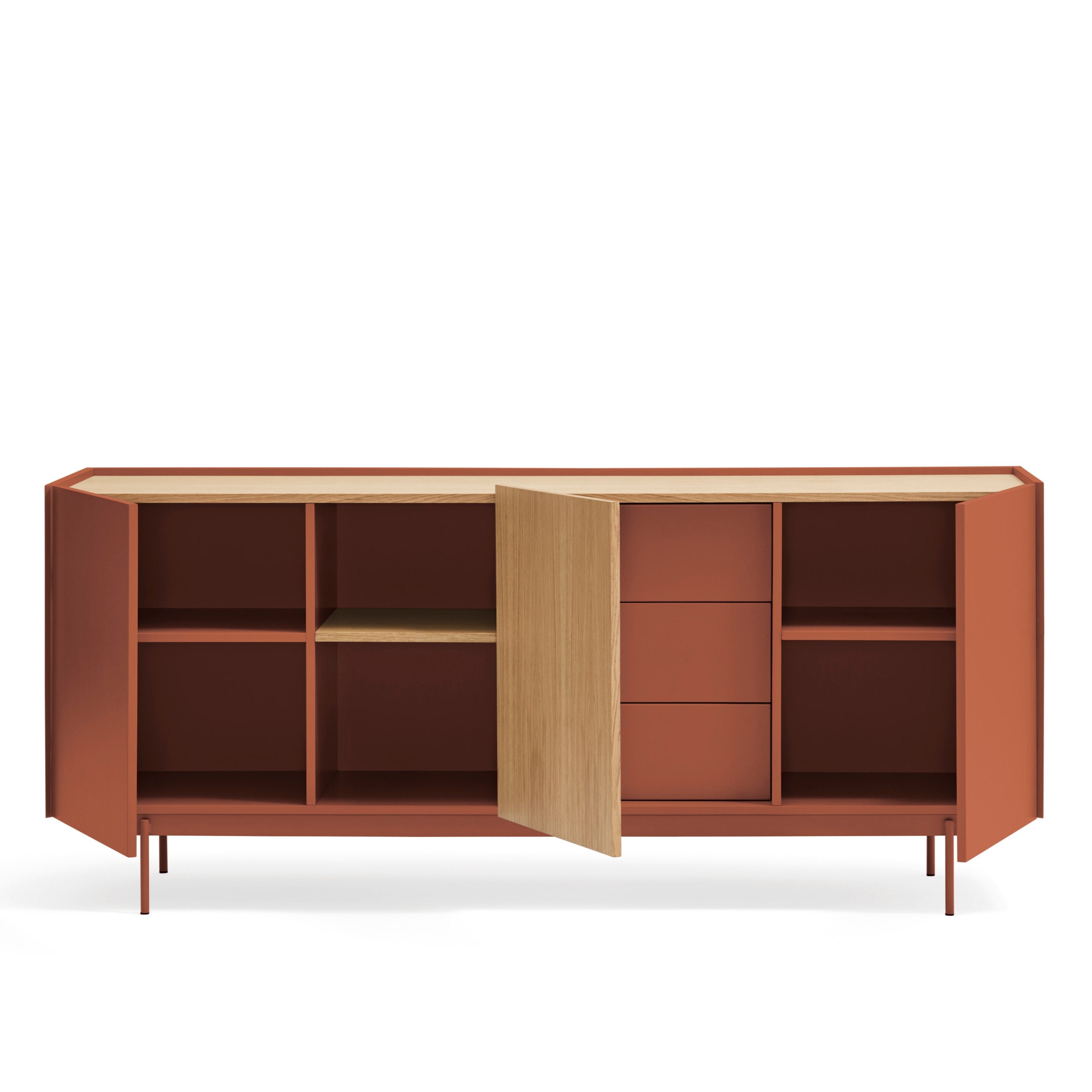 Buffet 3 portes 3 tiroirs 180x78 cm Otto en bois de chêne et terre cuite