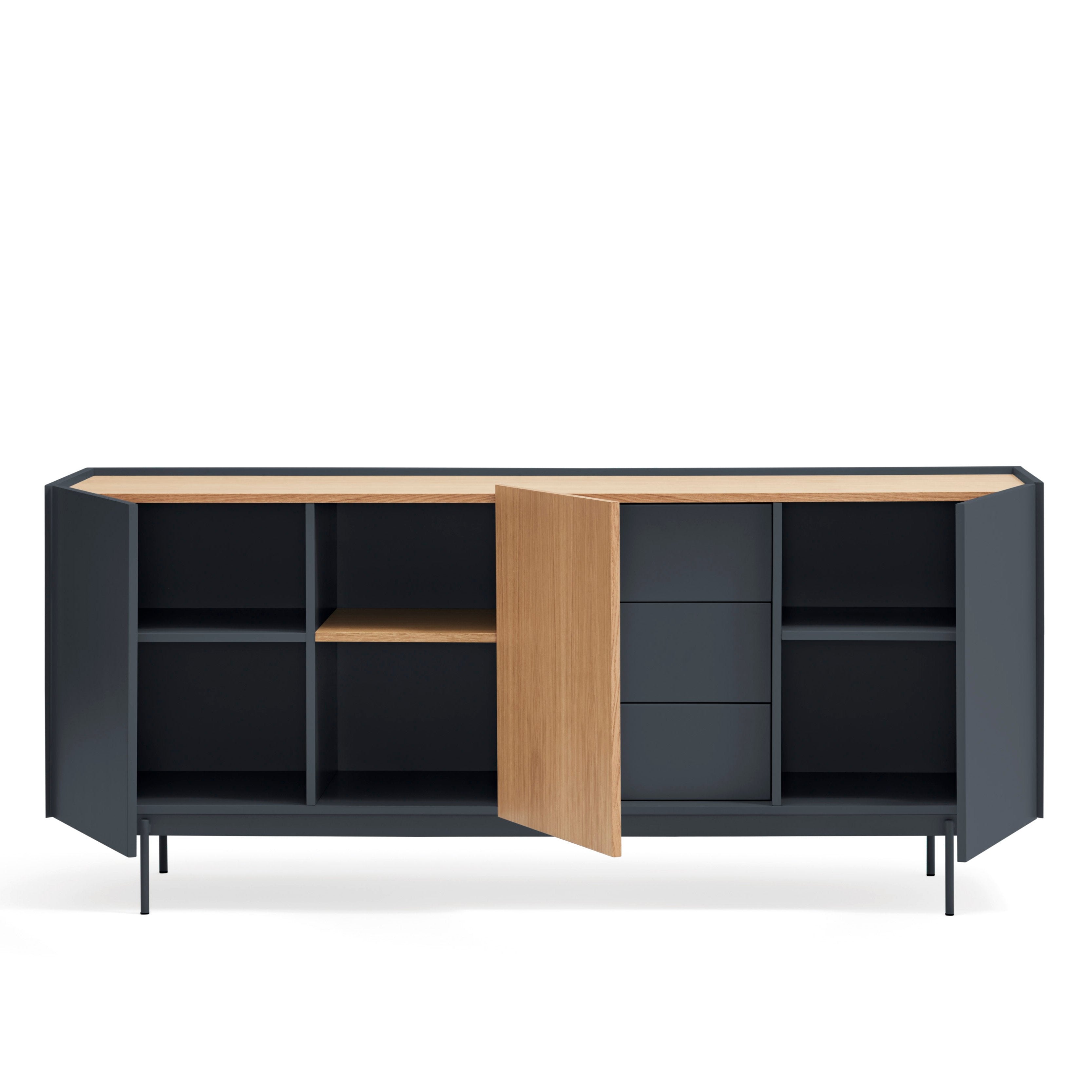 Buffet 3 portes et 3 tiroirs 180x78 cm Otto en chêne gris anthracite