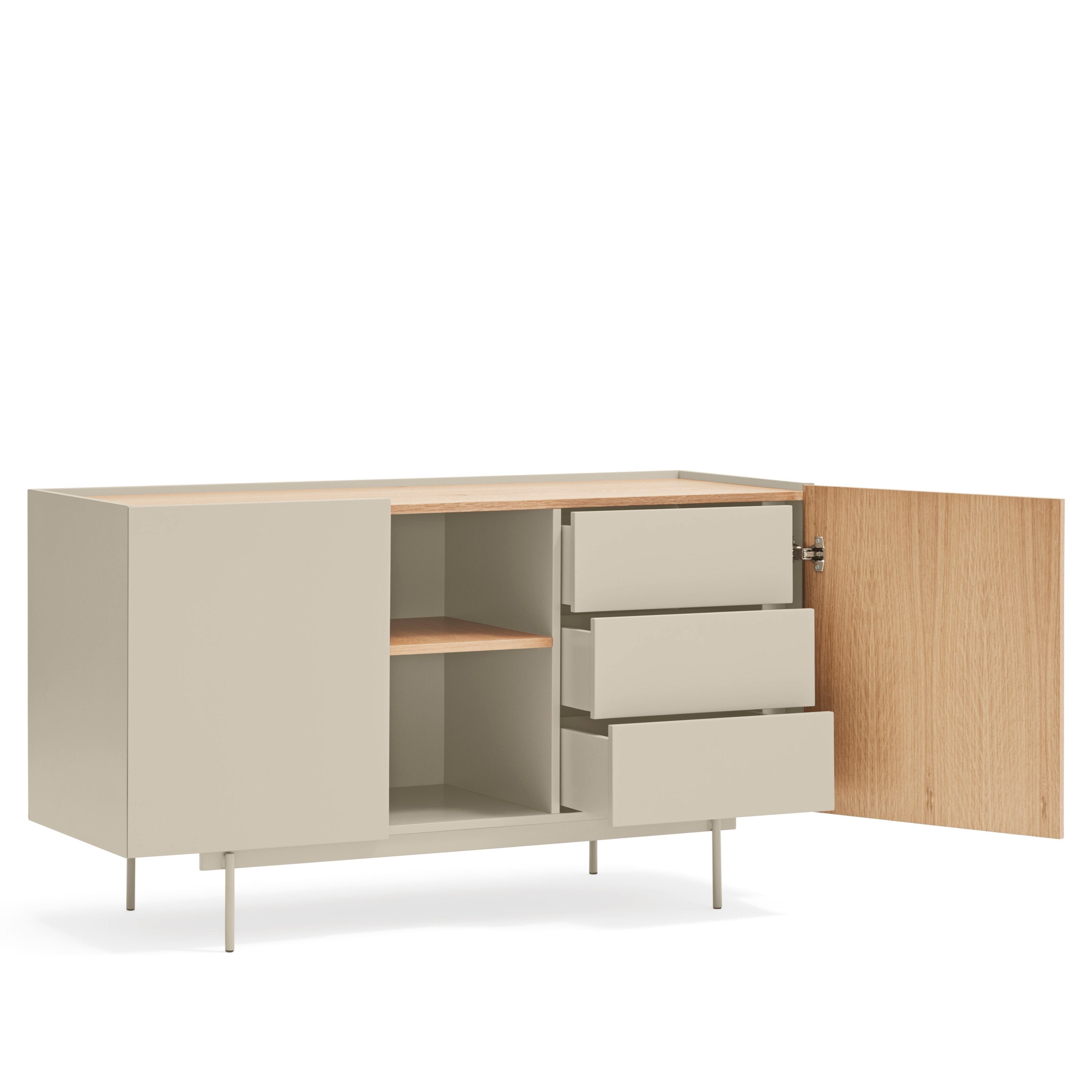 Buffet 2 portes et 3 tiroirs 135x78 cm Otto en chêne et cachemire
