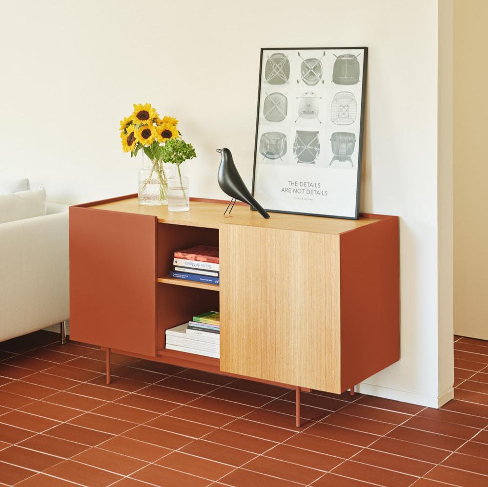 Buffet 2 portes et 3 tiroirs 135x78 cm Otto en chêne et terre cuite