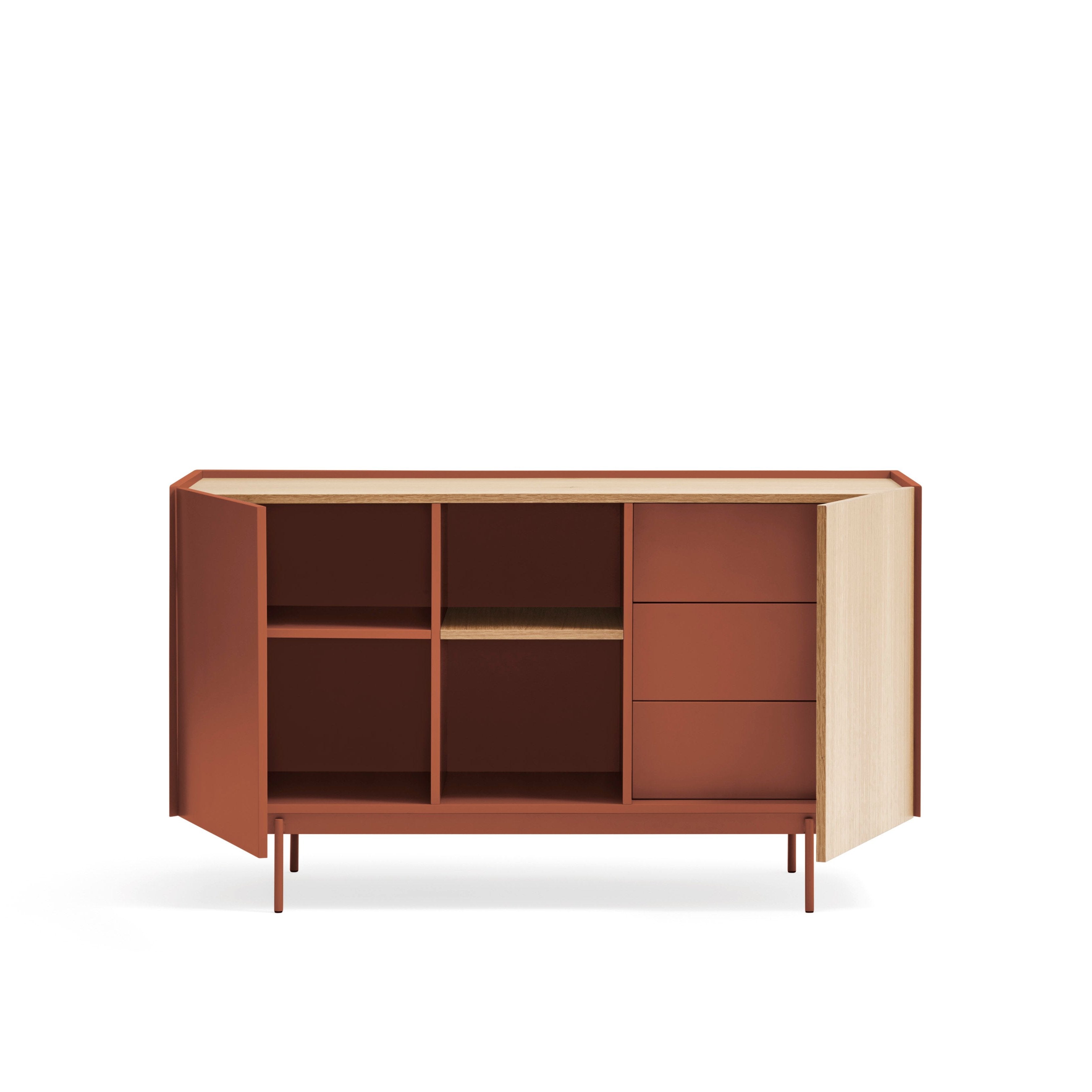Buffet 2 portes et 3 tiroirs 135x78 cm Otto en chêne et terre cuite
