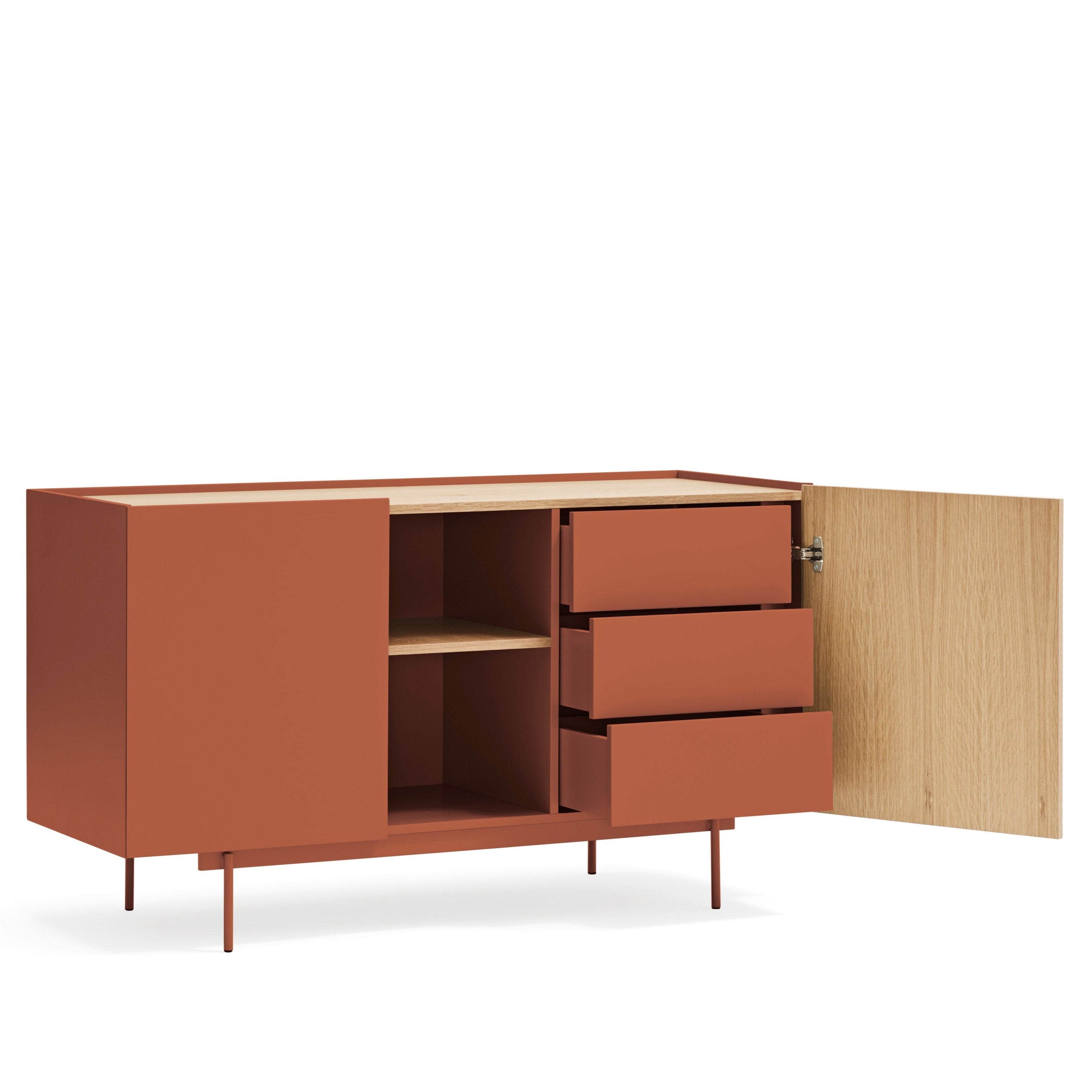 Buffet 2 portes et 3 tiroirs 135x78 cm Otto en chêne et terre cuite