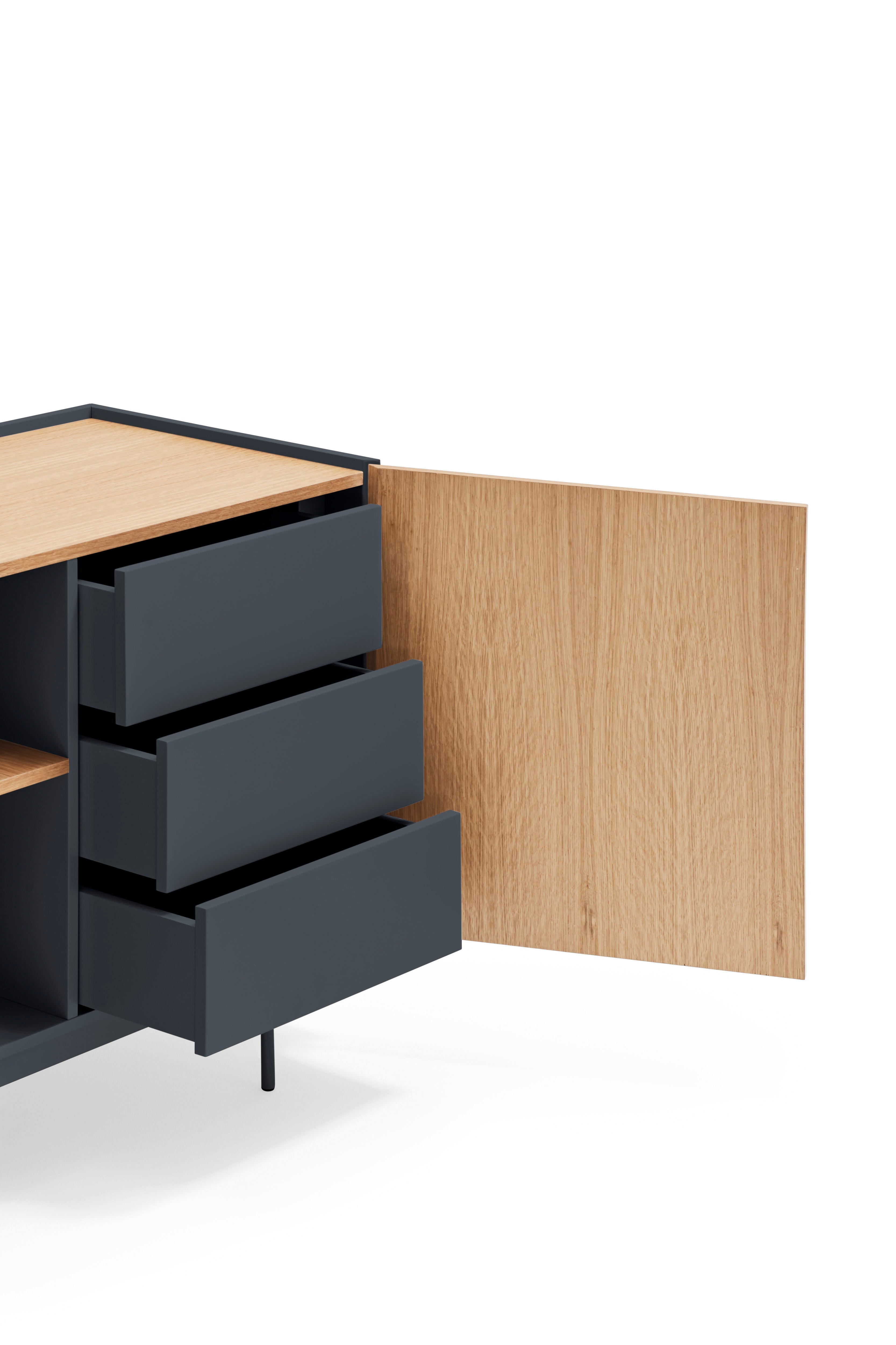 Buffet 2 portes 3 tiroirs 135x78 cm Otto en bois chêne gris anthracite