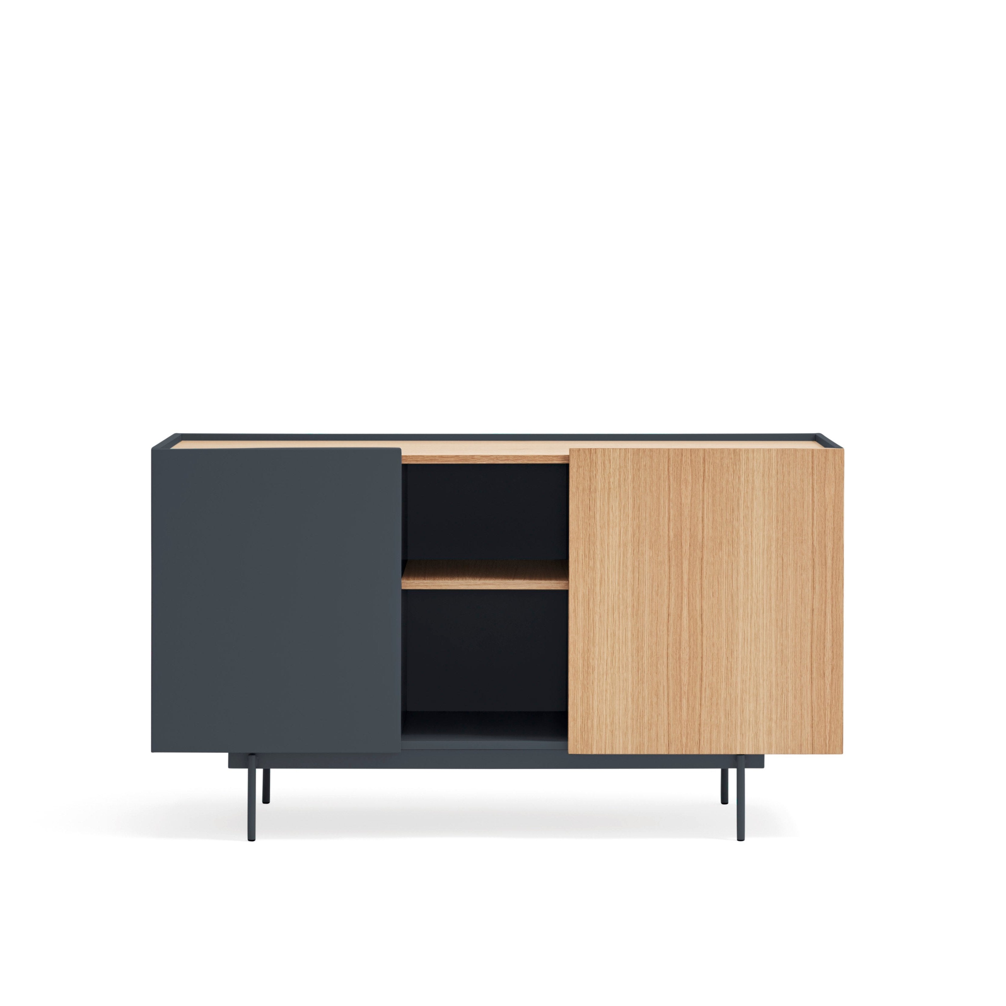 Buffet 2 portes 3 tiroirs 135x78 cm Otto en bois chêne gris anthracite
